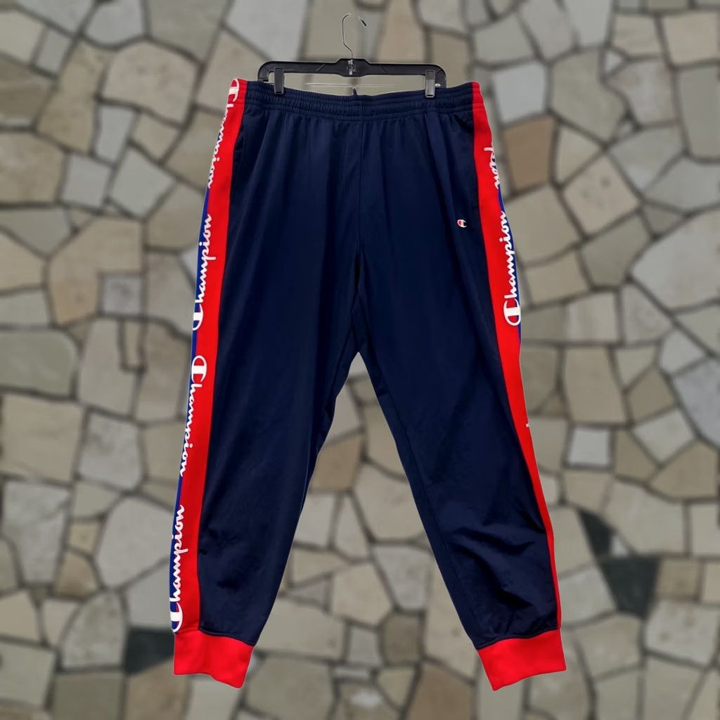 Champion Champion Track Pants Men 3XL Navy Side Logo Taping Activewear Polyester Ribbed Cuffs Size US 39 - 1 Thumbnail