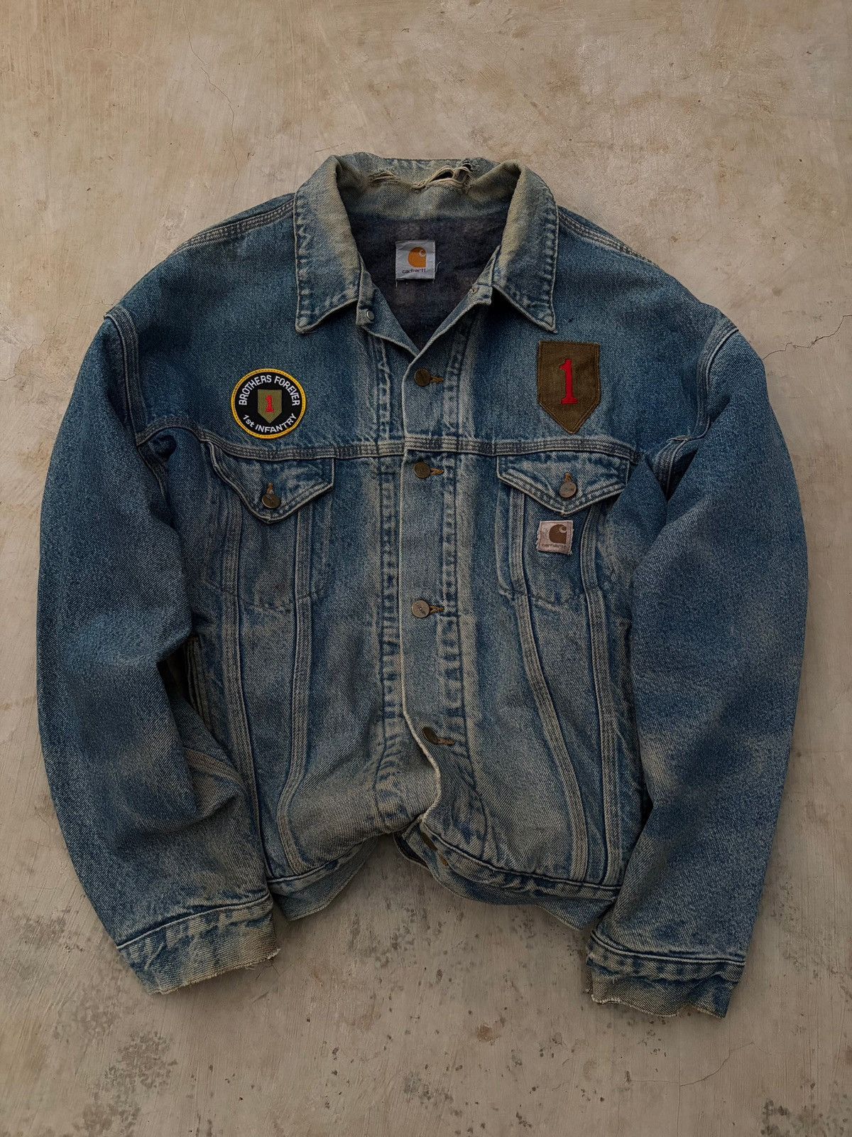 Carhartt Vintage 90s Carhartt Denim Jacket 1st Infantry Size US XL / EU 56 / 4 - 1 Thumbnail