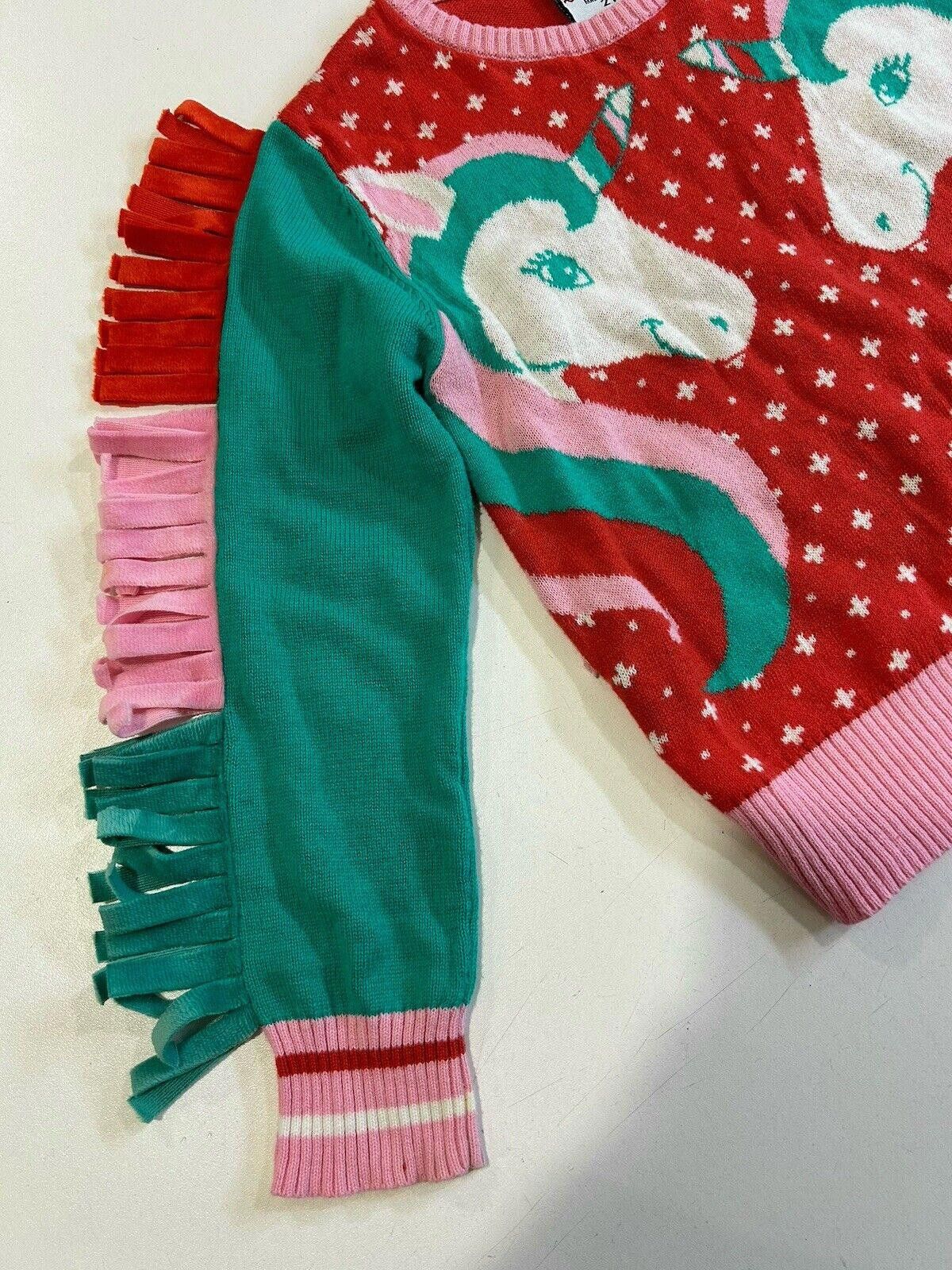 Designer Well Worn Unicorn Holiday Sweater 2T Red Green Pink Fringe Size US XXS / EU 40 - 3 Thumbnail