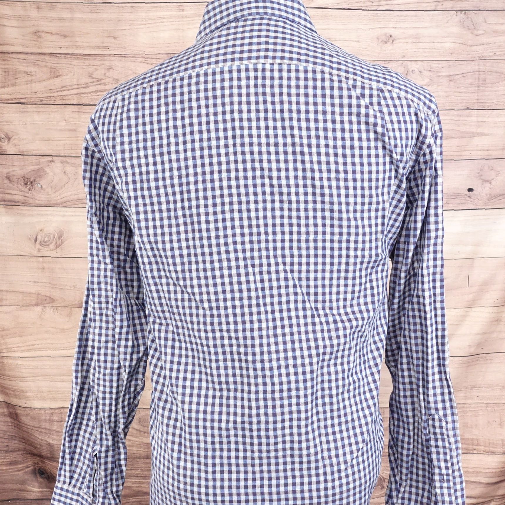 Ben Sherman BEN SHERMAN Slim Fit Long Sleeve Blue Check Button-Up Shirt 17 Regular Mens Size US XL / EU 56 / 4 - 4 Thumbnail
