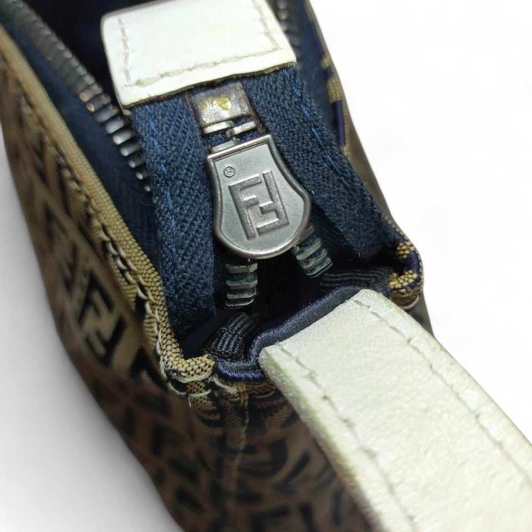 Fendi - Pouch Handbag Leather Canvas Monogram FF Beige