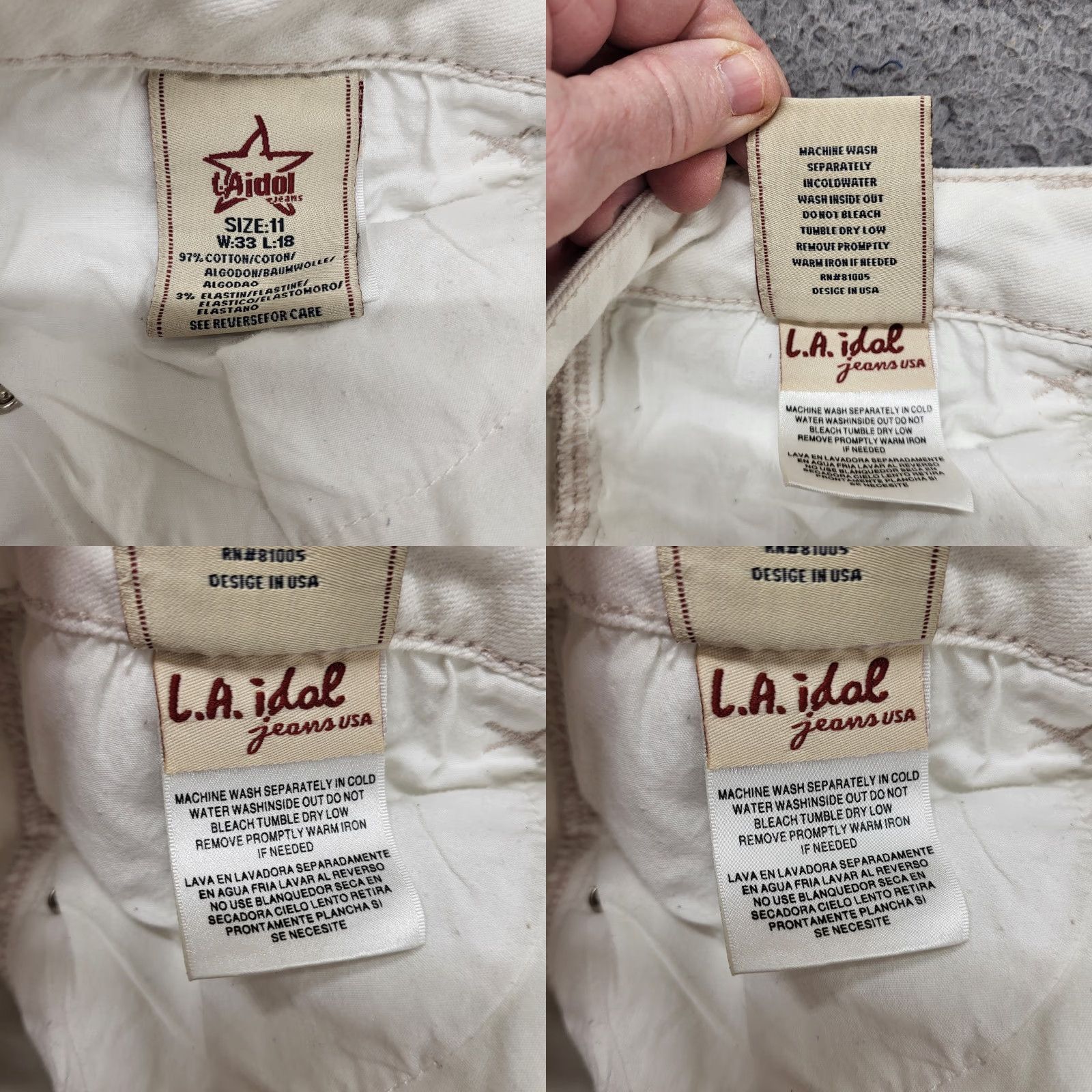 Denime L.A Idol USA Capris Women's Size 11 W33-L21 Ivory Denim Straight Leg Jeans READ Size 32" / US 10 / IT 46 - 9 Thumbnail