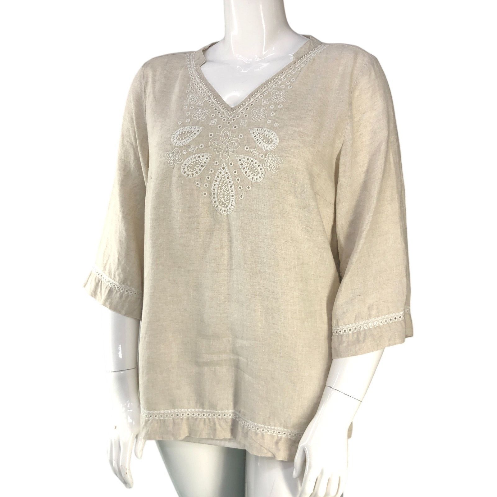 Tommy Bahama Tommy Bahama Size L Tunic Embroidered Beaded Linen TINY FLAW Size L / US 10 / IT 46 - 1 Thumbnail