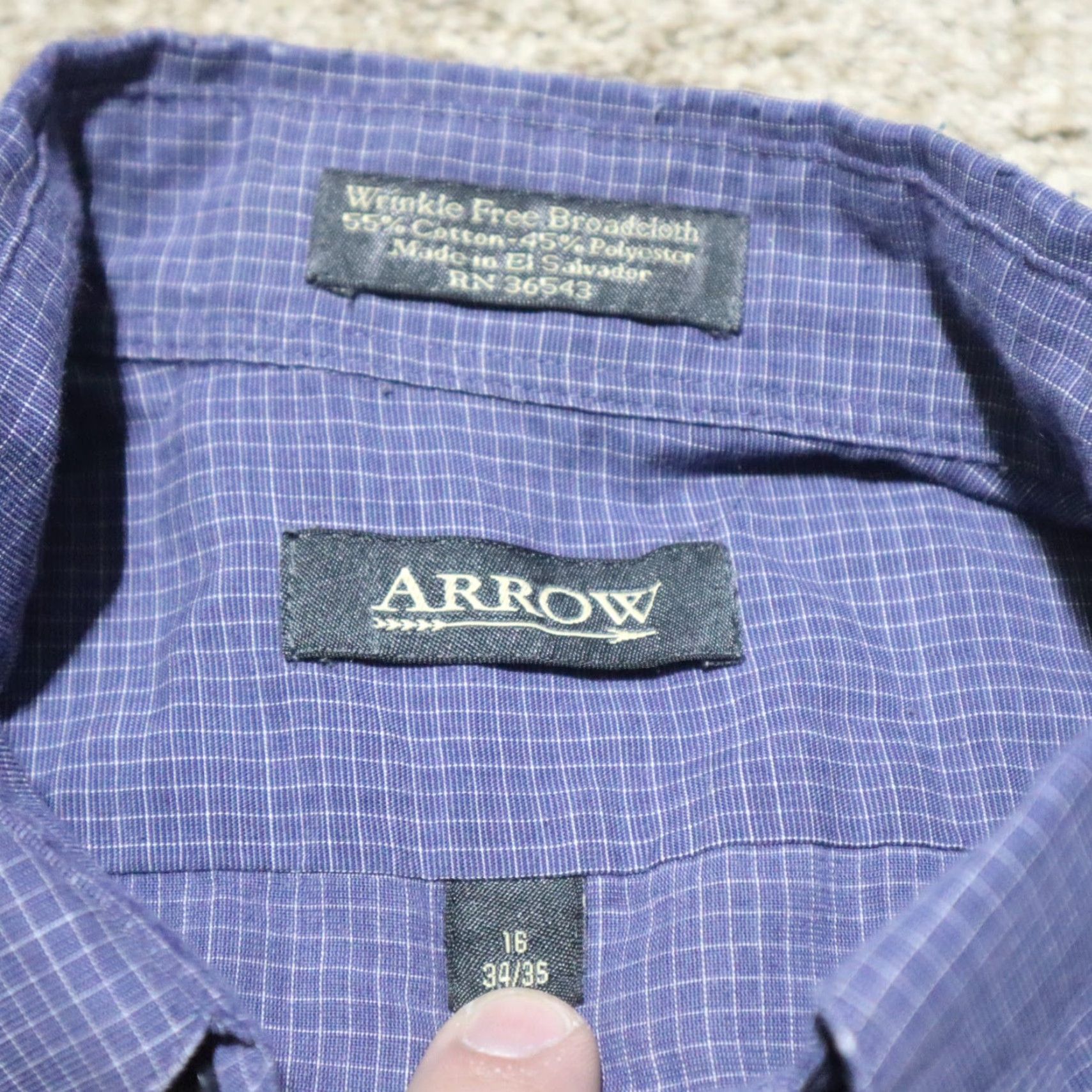 Arrow Nike Arrow Dress Shirt Shirt Mens Adult Large 16 34/35 Dark Blue Plaid Long Sleeve Button-Down Collared Easy Care Size 42R - 3 Thumbnail
