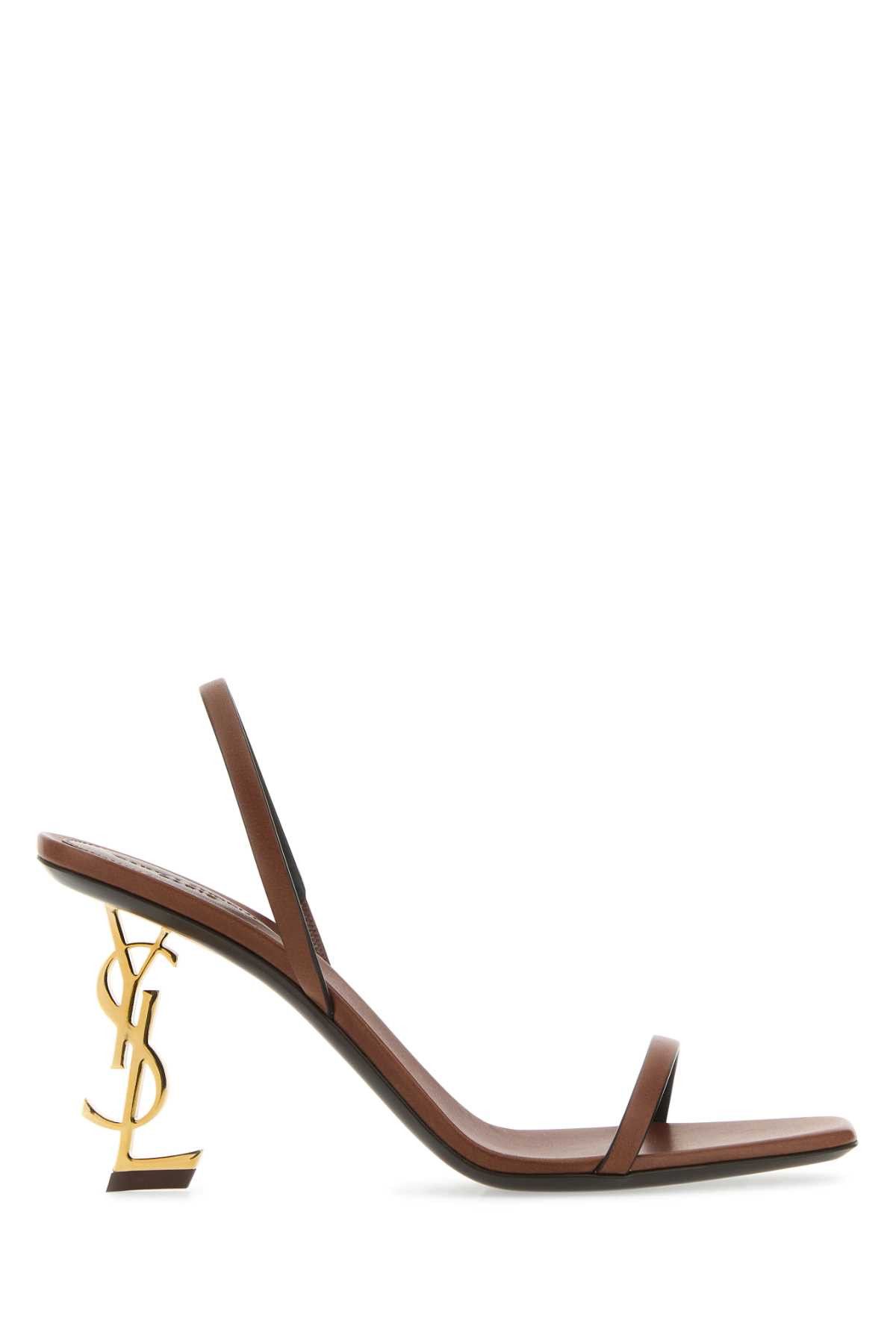 image of Saint Laurent Paris Brown Leather Opyum 85 Sandals, Women's