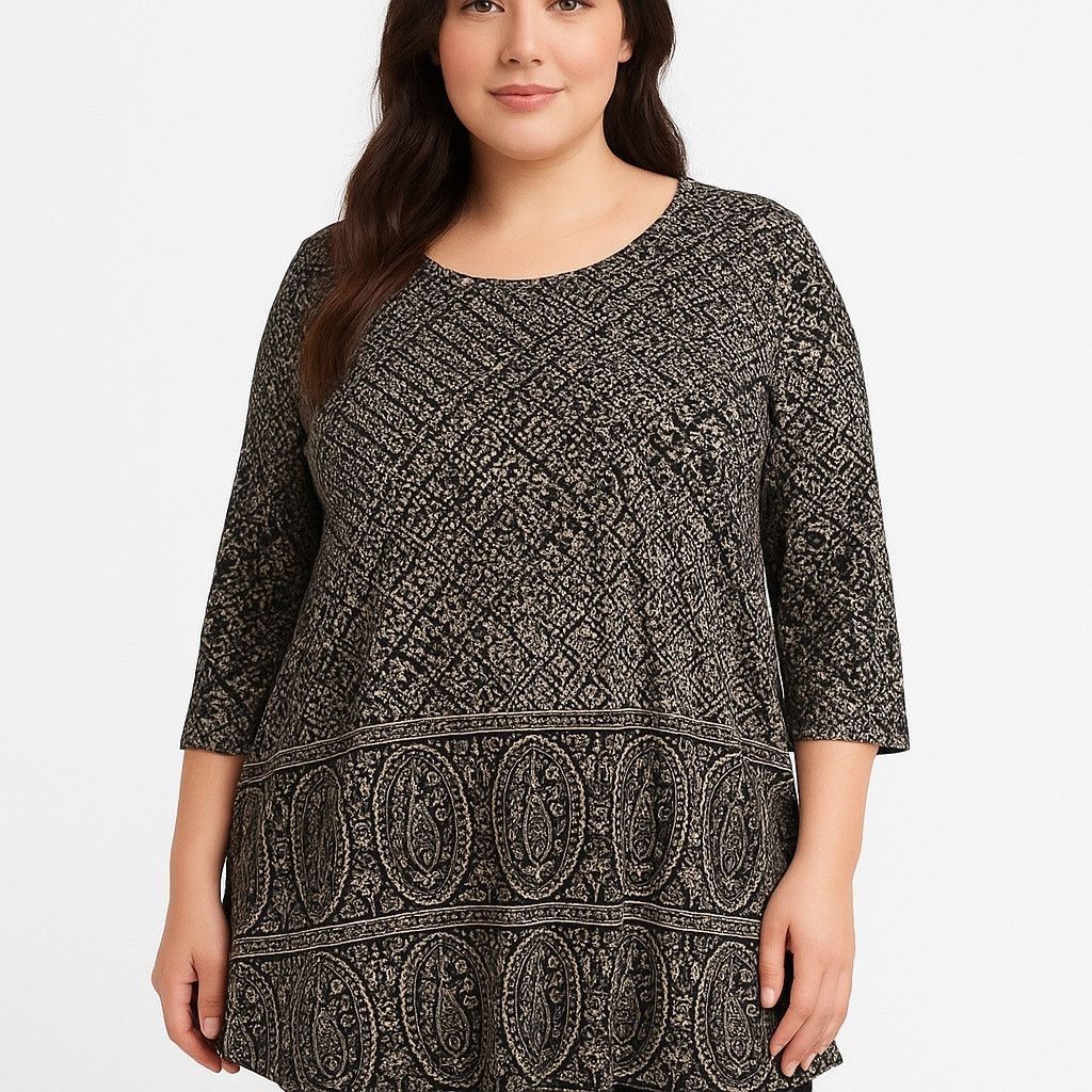 Lucky Brand Boho Paisley Tunic Top Black Cream Lucky Brand 2X Size XXL / US 16-18 / IT 52-54 - 1 Thumbnail