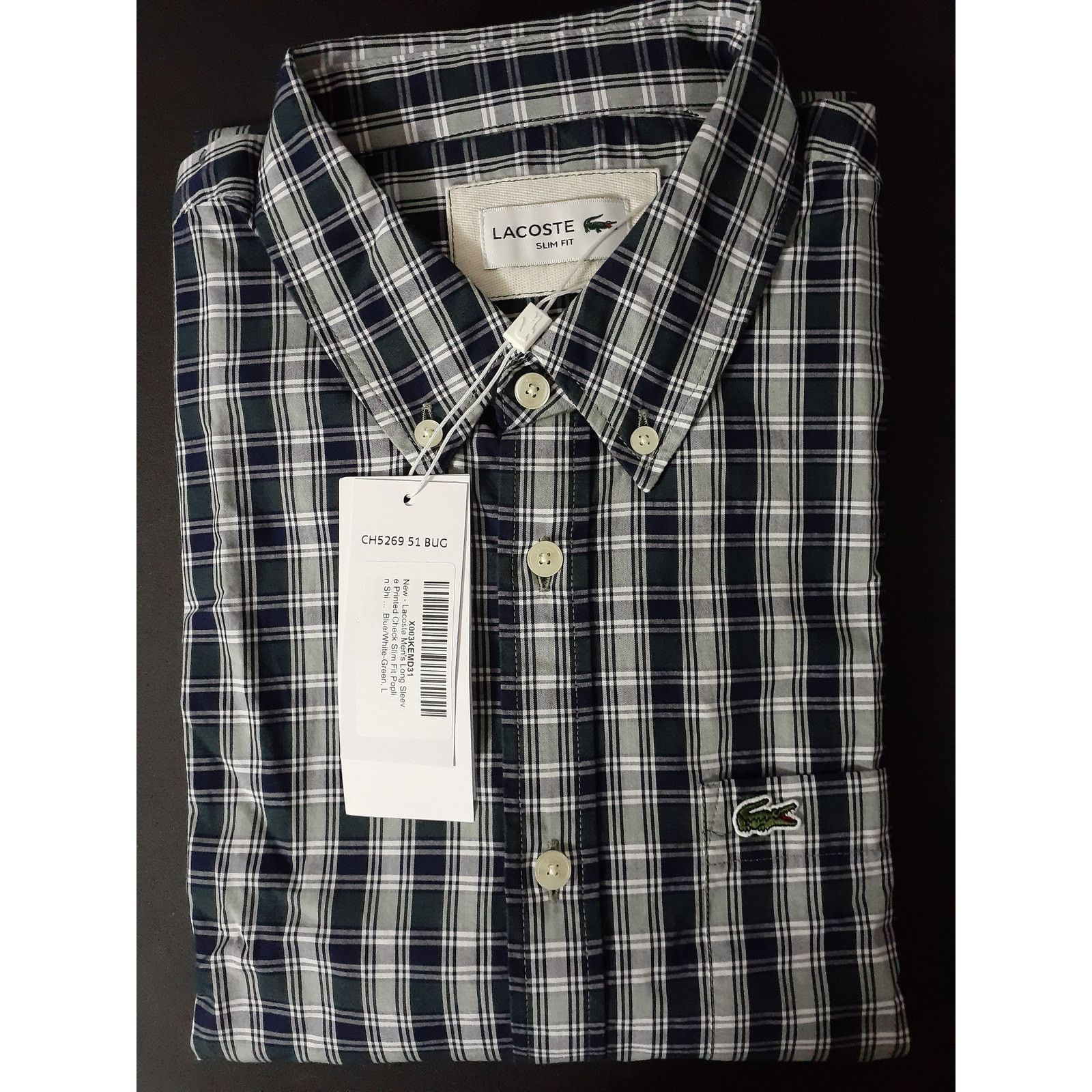 Lacoste Lacoste Men's Long Sleeve Check Slim Fit Poplin Shirt L Size US L / EU 52-54 / 3 - 2 Thumbnail