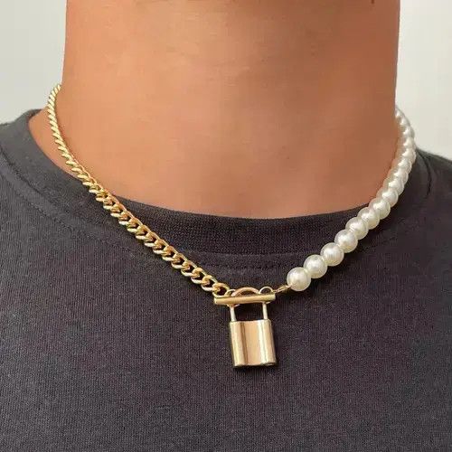 Jewelry Gold color Pearl padlock necklace Size ONE SIZE - 4 Thumbnail