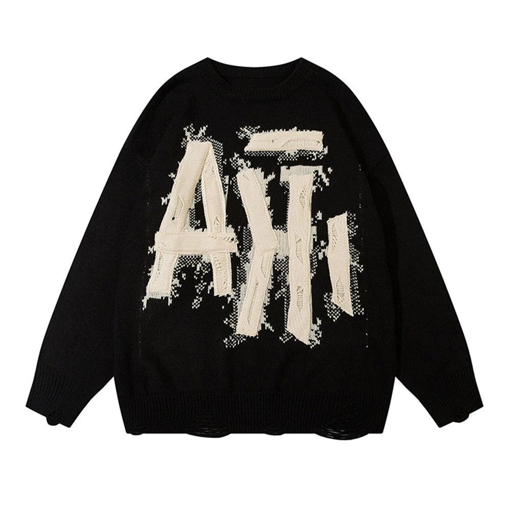 Vintage Men's washed vintage street knitted letter loose sweater Size US M / EU 48-50 / 2 - 1 Thumbnail