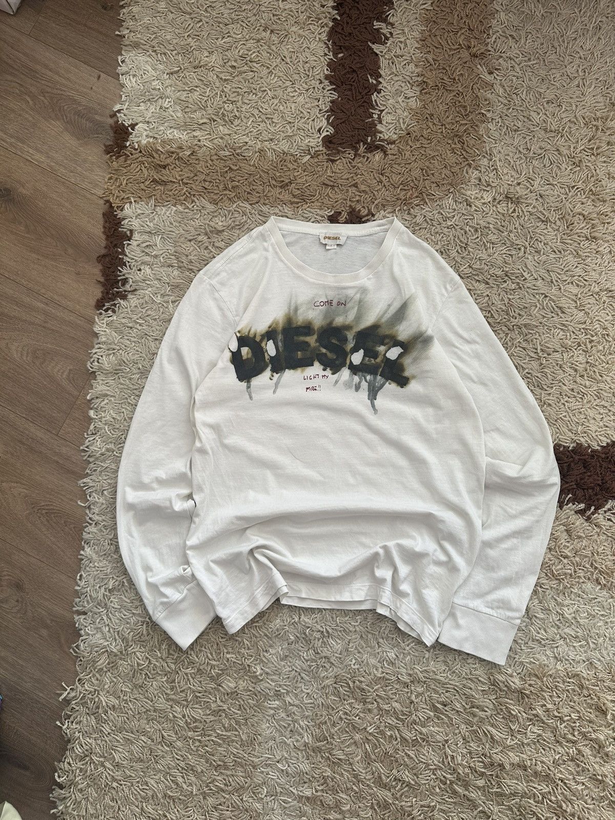 Designer × Diesel × Vintage 🔥Y2K AVANT GRANDE DISTRESSED DIESEL LONGSLEEVE FIRE LOGO🔥 Size US L / EU 52-54 / 3 - 1 Thumbnail