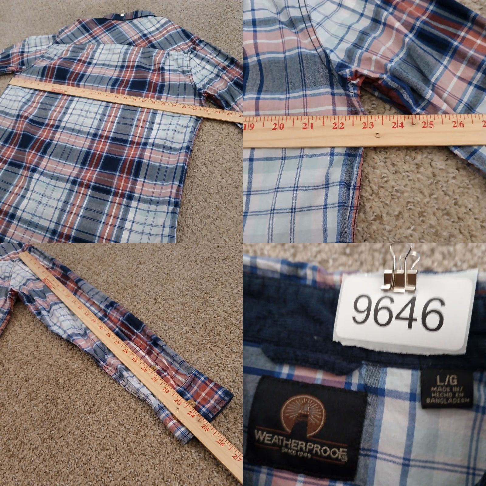 Weatherproof Weatherproof Mens Shirt L Blue Plaid Long Sleeve Button-Up Pockets Size US L / EU 52-54 / 3 - 8 Thumbnail
