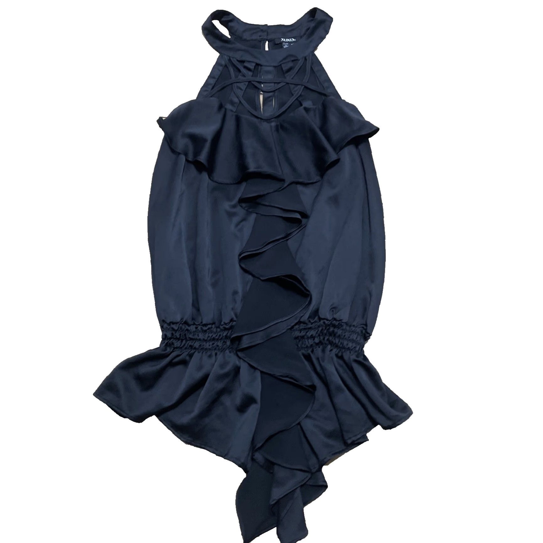 XOXO VINTAGE XOXO Blouse Shirt Women L Black Satin Sheer Ruffle Halter Top Fairy Grunge Romantic 90s Style Seasonal Black Womens Size L / US 10 / IT 46 - 2 Thumbnail