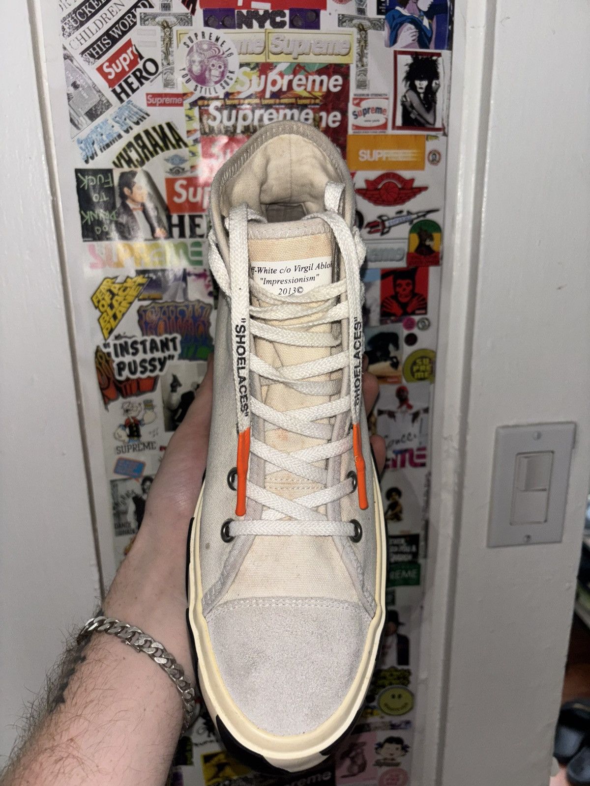 Off-White Off White Vulcanized high top “striped” Canvas Sneakers Size US 10.5 / EU 43-44 - 3 Thumbnail