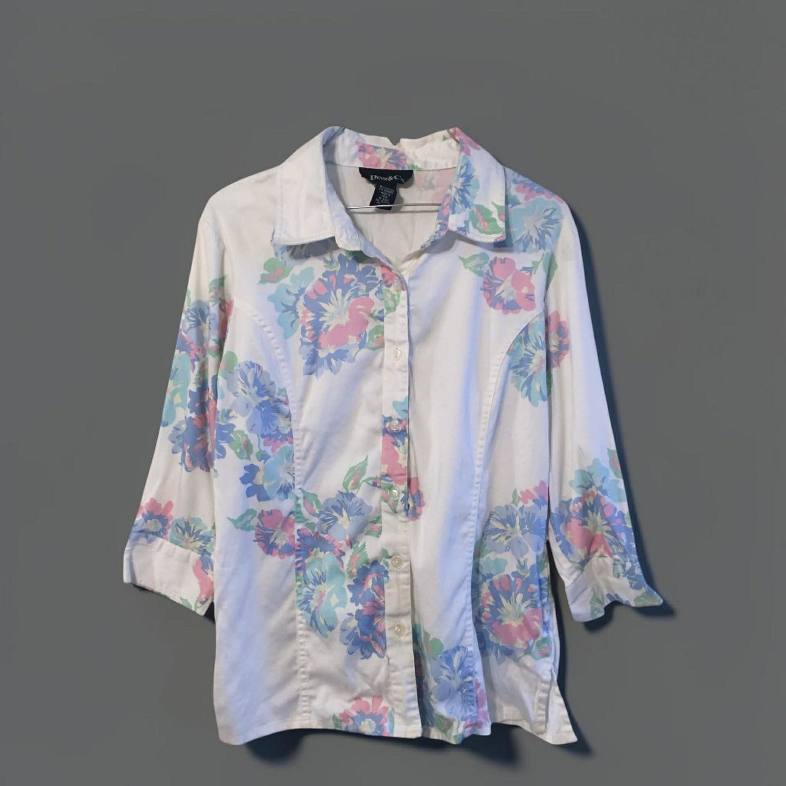 Other VINTAGE Denim & Co Floral Button Shirt White Pink Blue Sz S Size S / US 4 / IT 40 - 4 Thumbnail