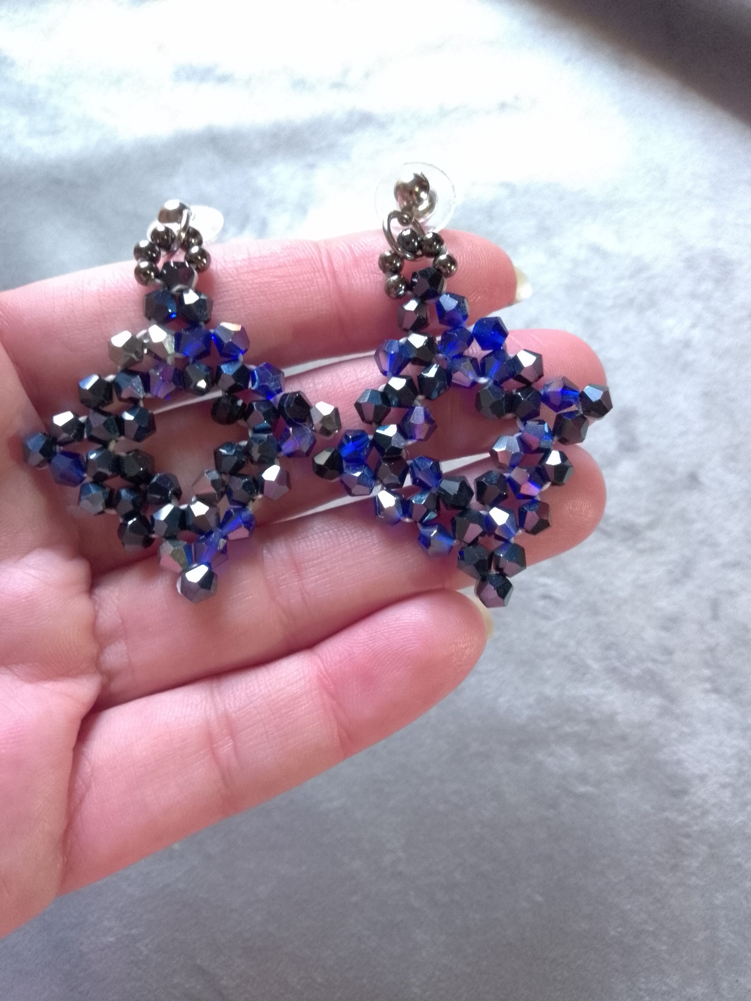 Handmade Necklace Pendant Matching Earrings. Blue Crystal. Square Size ONE SIZE - 6 Thumbnail