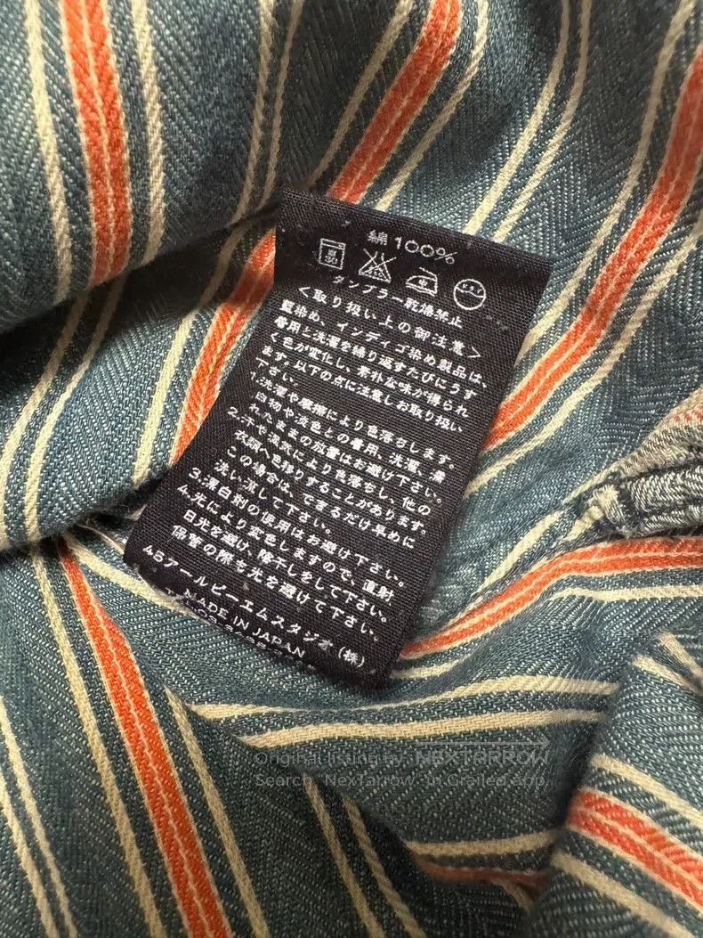 Japanese Brand 45R Washed Indigo Stripe Henley Shirt. Size US M / EU 48-50 / 2 - 7 Thumbnail