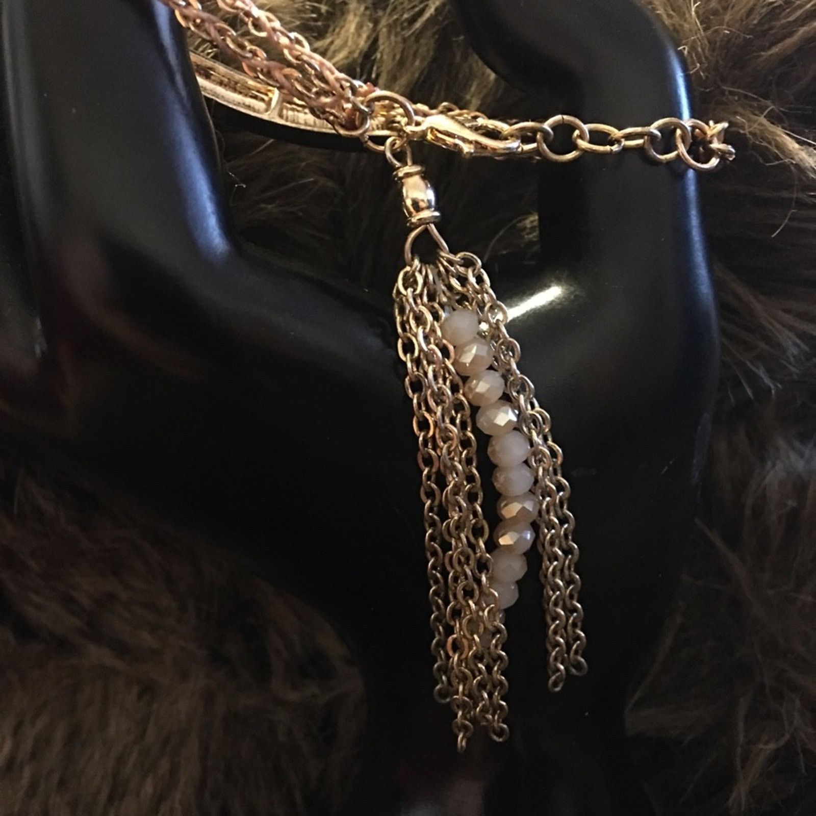 Jewelry Gold tone rhinestone bar tassel chain bracelet Size ONE SIZE - 5 Thumbnail