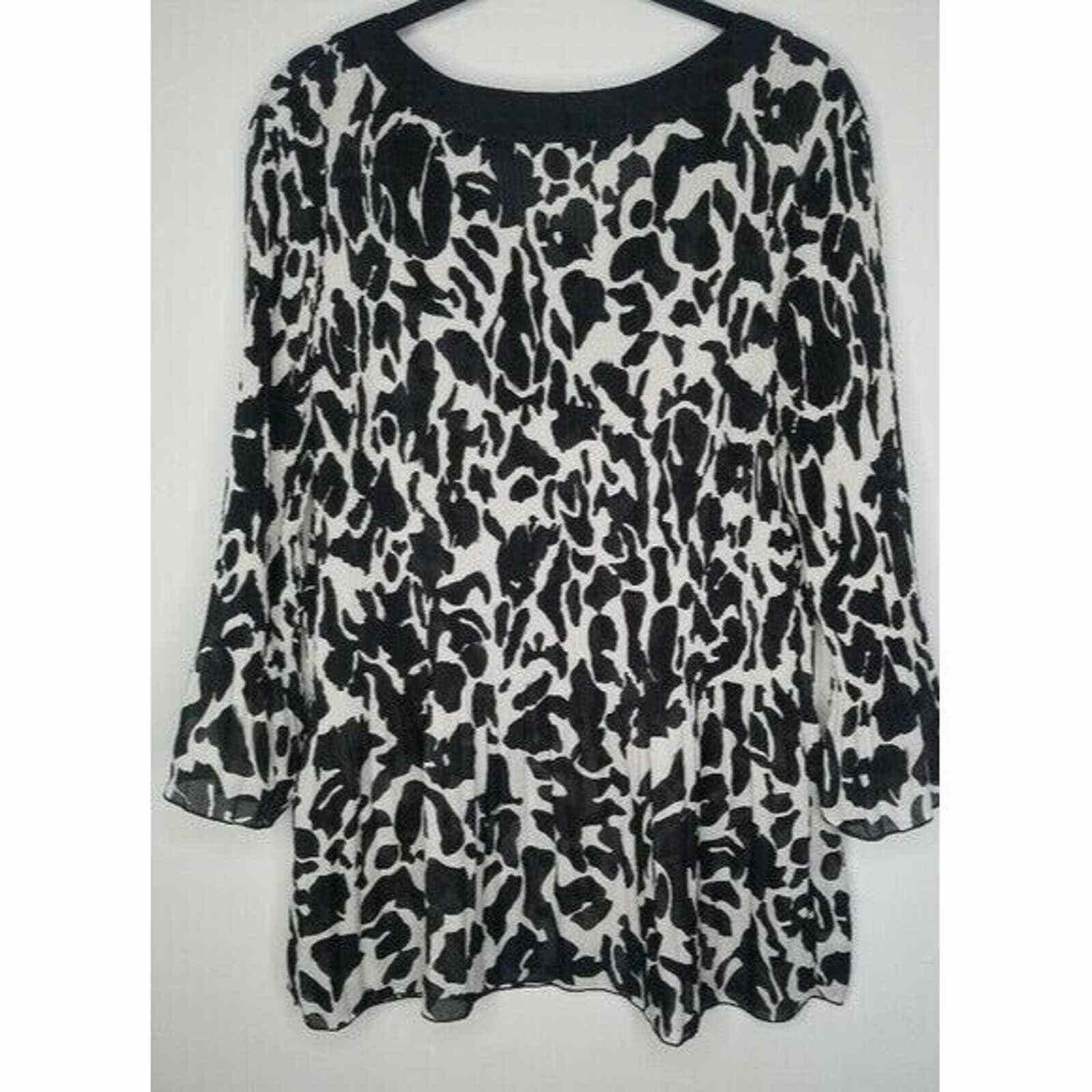 Nicole Club Nicola Blouse Bell Sleeved Thin Sheer Top Shirt Black White Size L / US 10 / IT 46 - 5 Thumbnail