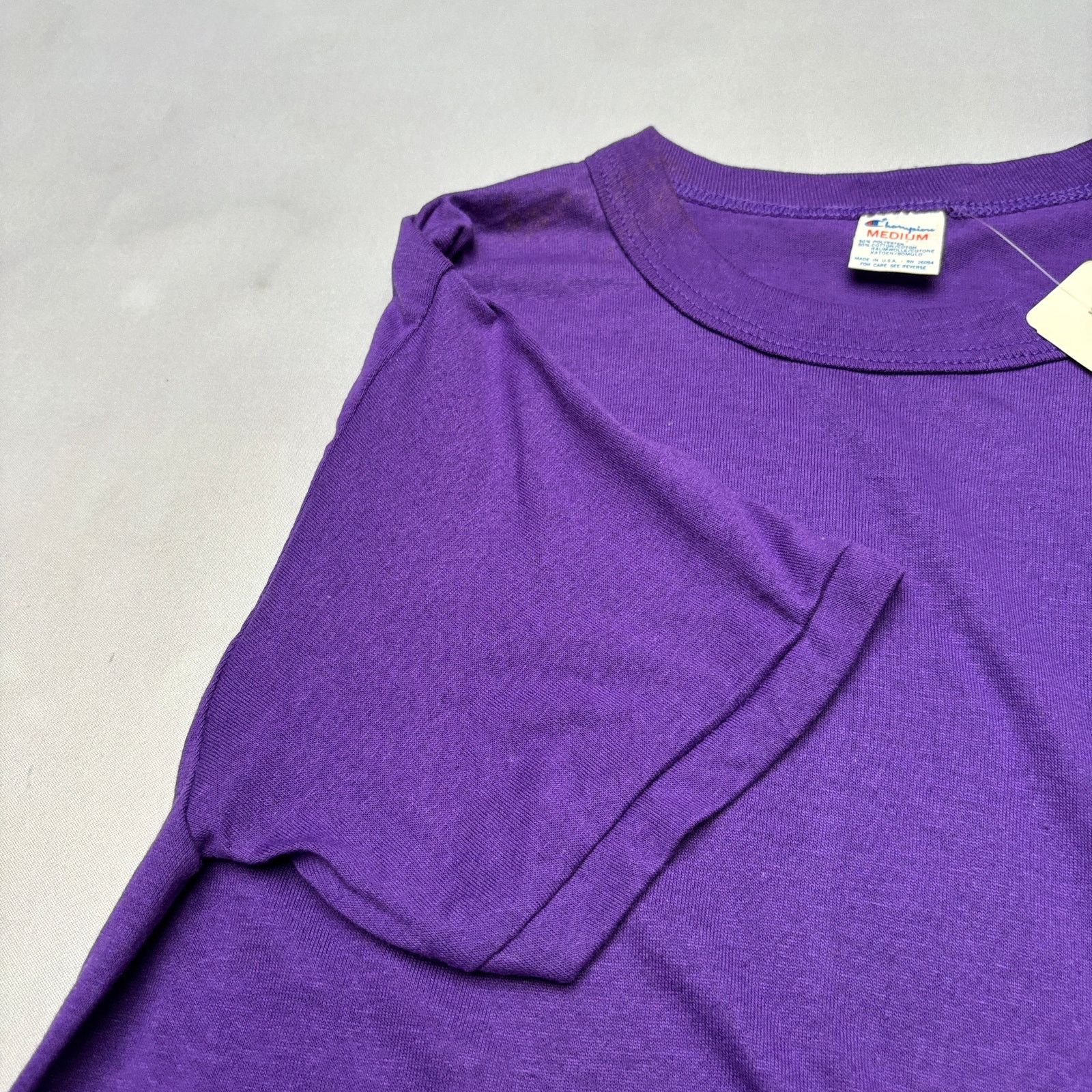 Champion Vintage 80s Champion Blank Tee Shirt Purple Men's Medium Size US M / EU 48-50 / 2 - 9 Thumbnail
