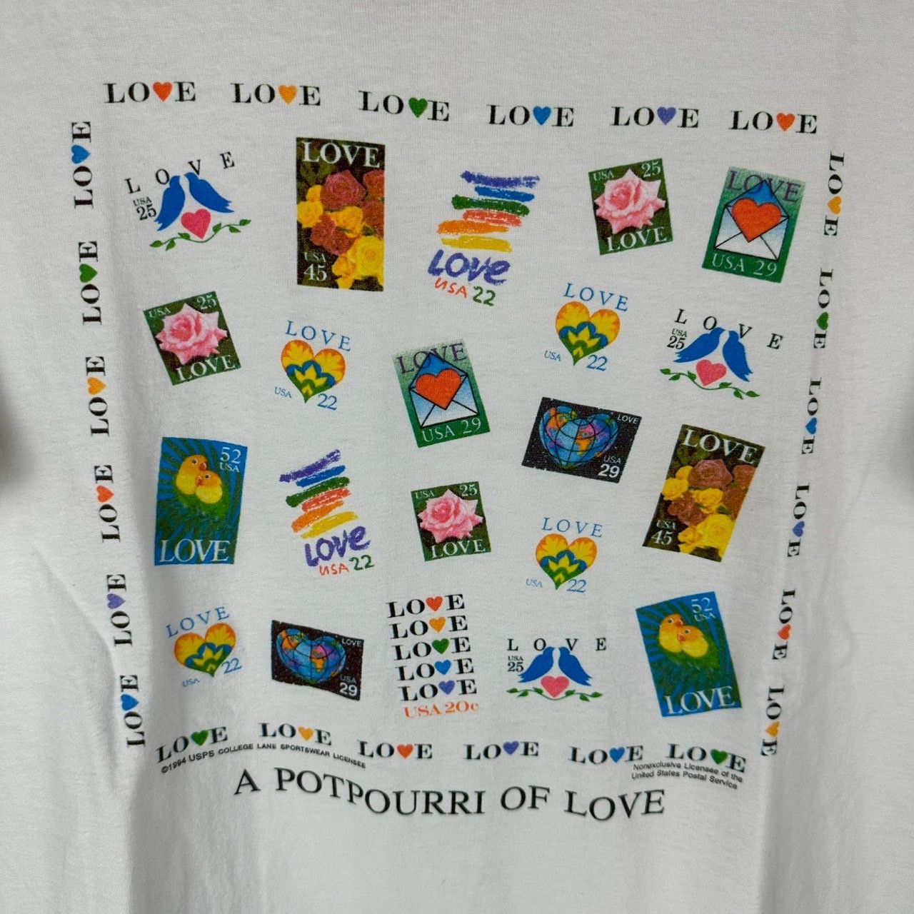 Vintage ​​1994 A Potpurri of Love USPS Stamp Artwork​ T-shirt Size US XL / EU 56 / 4 - 2 Thumbnail