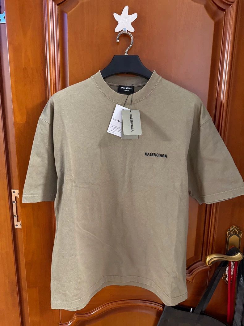 Balenciaga Khaki Logo Embroidered T-shirt - dmc