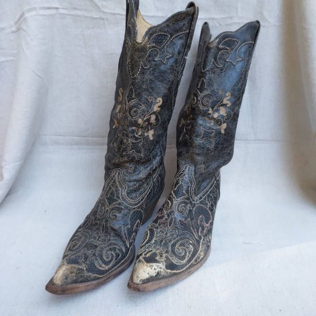 Corral lizard skin black snip toe cowgirl boots sz 7.5 M