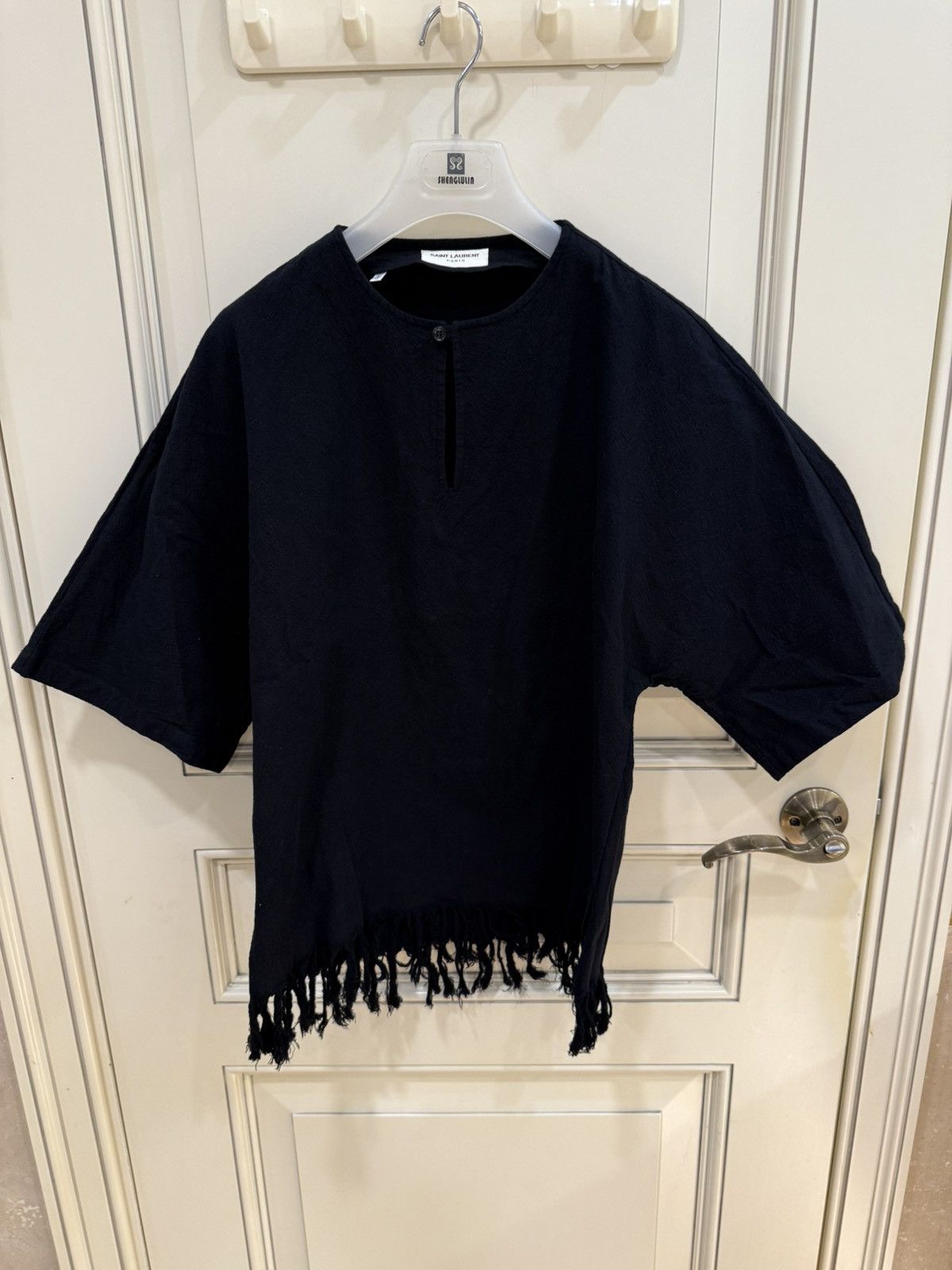 Saint Laurent Paris Fringe Hem Canvas Kimono Tunic In Black collar size 38 Size US S / EU 44-46 / 1 - 5 Thumbnail