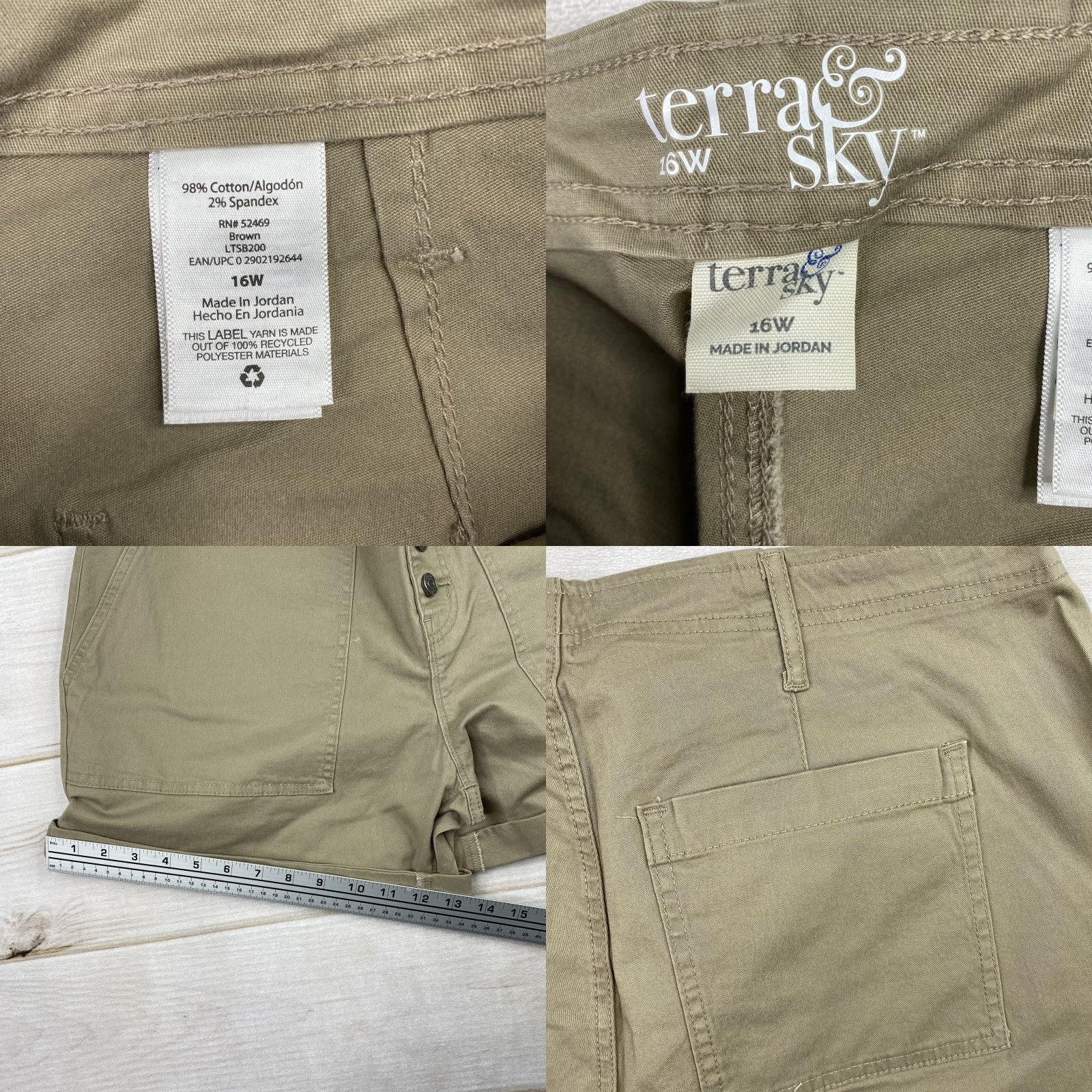 Vintage Terra & Sky Shorts Womens 16W Tan Button Pockets Stretch Khaki NWT Shorts Womens 16W Tan Button Up Cuffed Pockets Stretch Khaki NWT Size 38" / US 16 / IT 52 - 8 Thumbnail