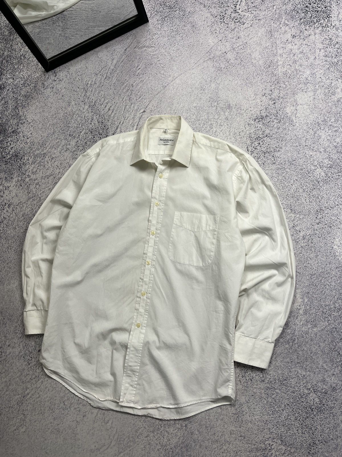 Vintage × Yves Saint Laurent Vintage 90s Yves Saint Laurent Pocket Logo Button Up Shirt Size US L / EU 52-54 / 3 - 2 Thumbnail