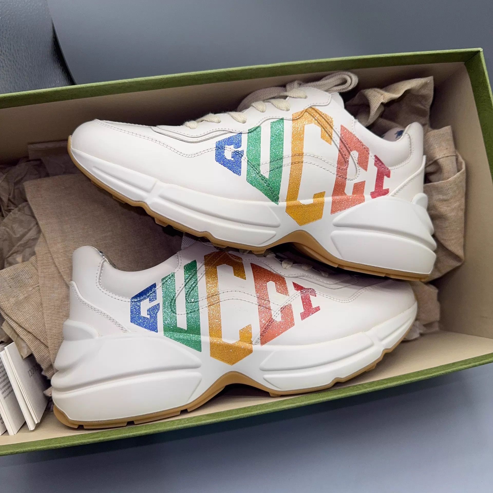 Gucci GUCCI Rhyton Sequin Print White Sneakers Size 37 Size US 6.5 / IT 36.5 - 5 Thumbnail