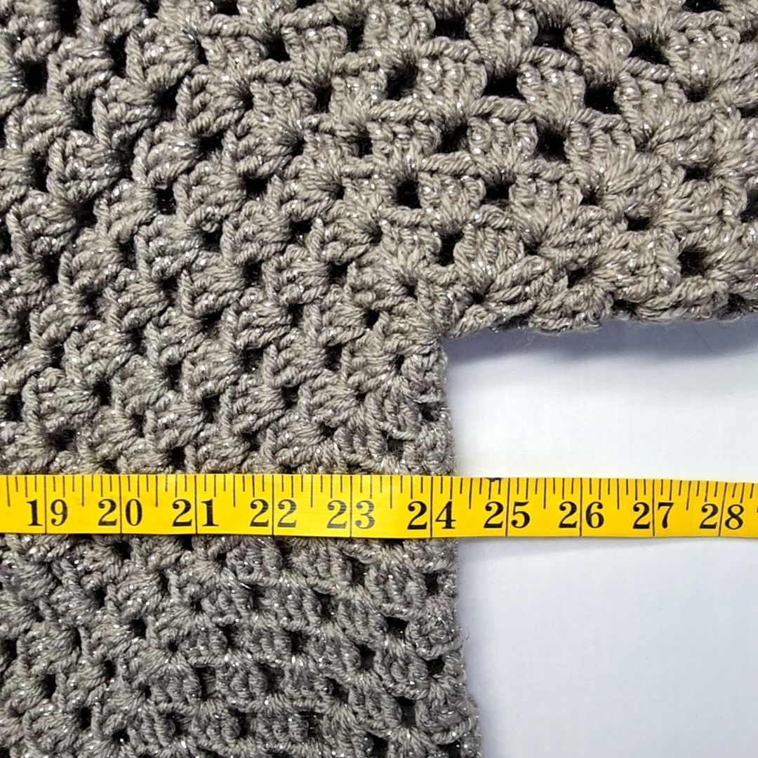 Handmade Knit Metallic Gray Cardigan Oversized L Crochet Open Sweater Size L / US 10 / IT 46 - 6 Thumbnail