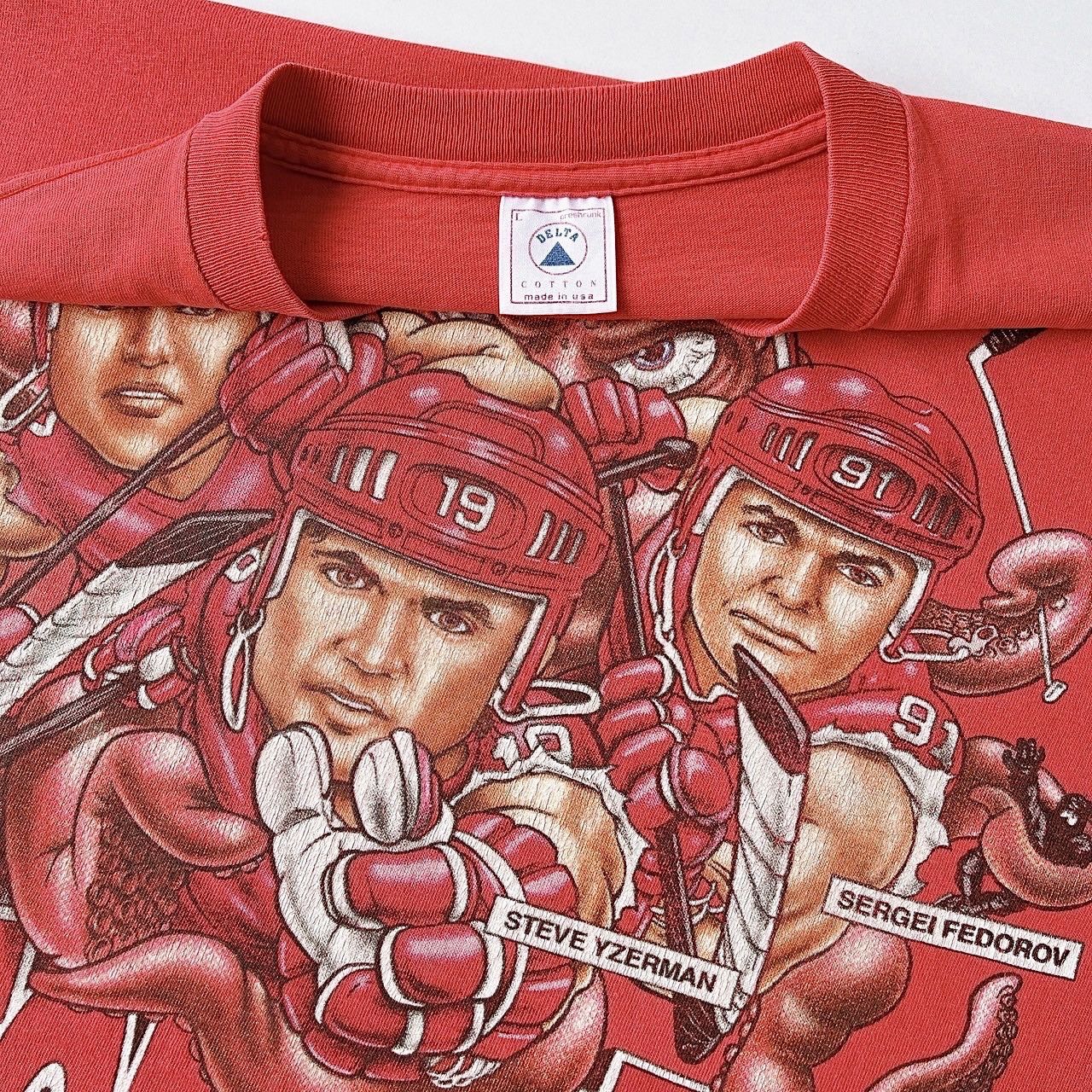 Vintage 90s Detroit Red Wings caricatures NHL t-shirt/ L Size US L / EU 52-54 / 3 - 8 Thumbnail