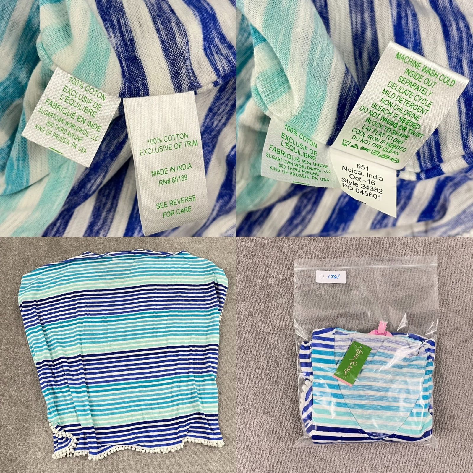 Lilly Pulitzer VINTAGE Lilly Pulitzer Blouse Shirt Top Womens XL Striped Blue Pom Pom Casual, Travel, Workwear Size XL / US 12-14 / IT 48-50 - 8 Thumbnail