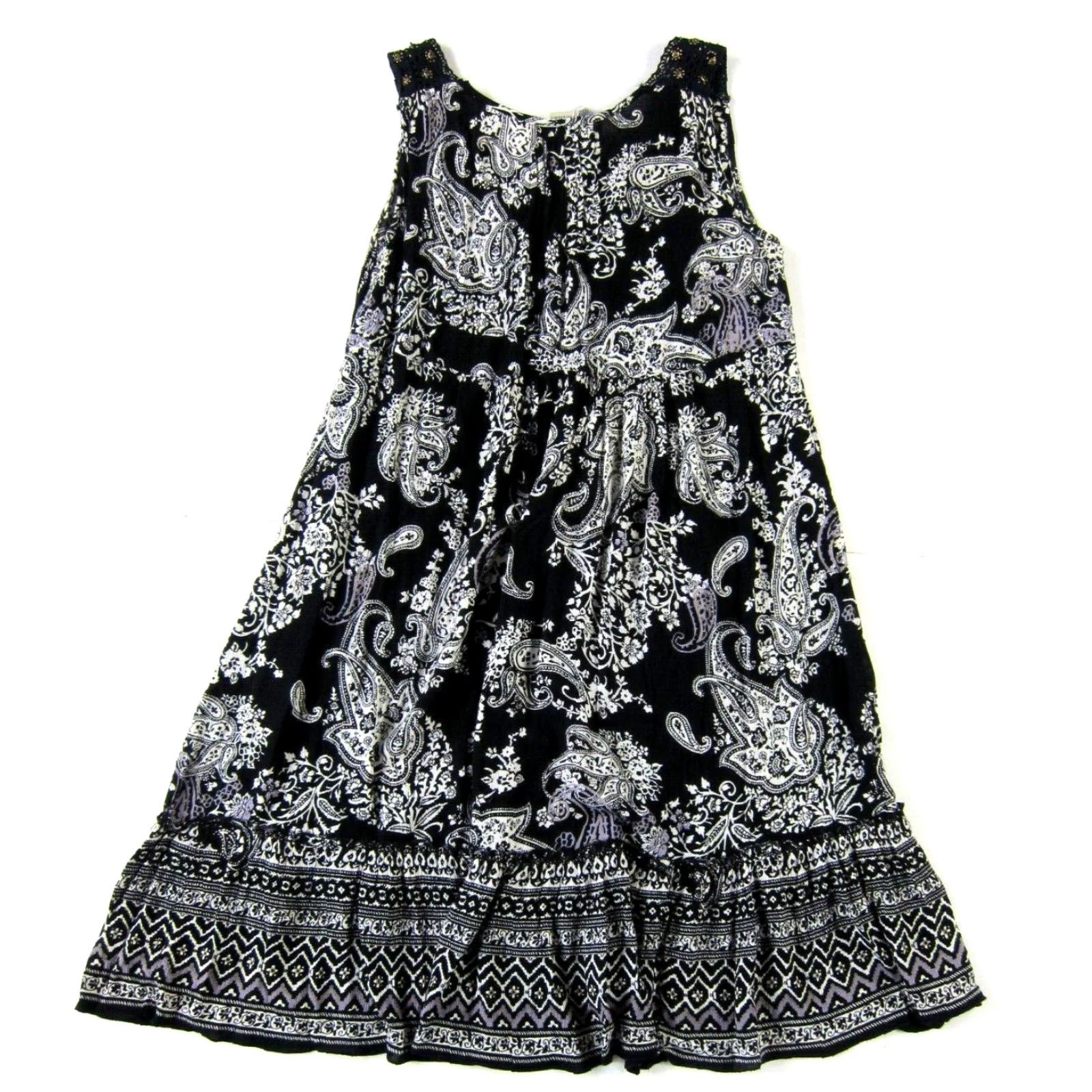 Vintage Forbidden Dress Beaded Midi Tank Sun Black 100% Rayon Floral V-Neck Pullover Women M Size M / US 6-8 / IT 42-44 - 2 Thumbnail