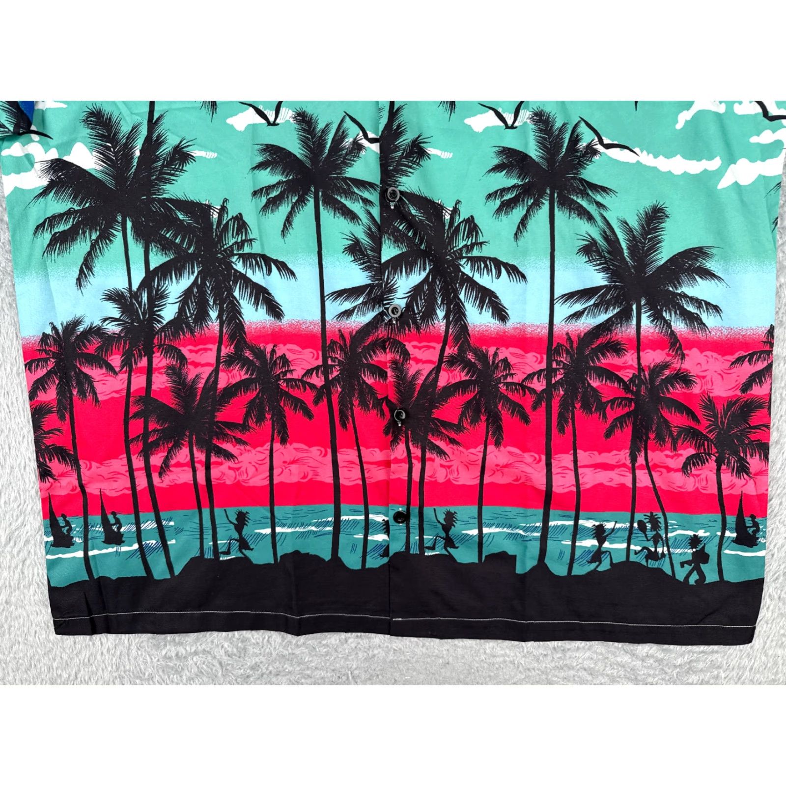 Vintage Hawaiian Shirt Men 2XL Blue Pink Polyester Palm Tree Sunset Short Sleeve Floral Button-Up Casual Size US XXL / EU 58 / 5 - 5 Thumbnail