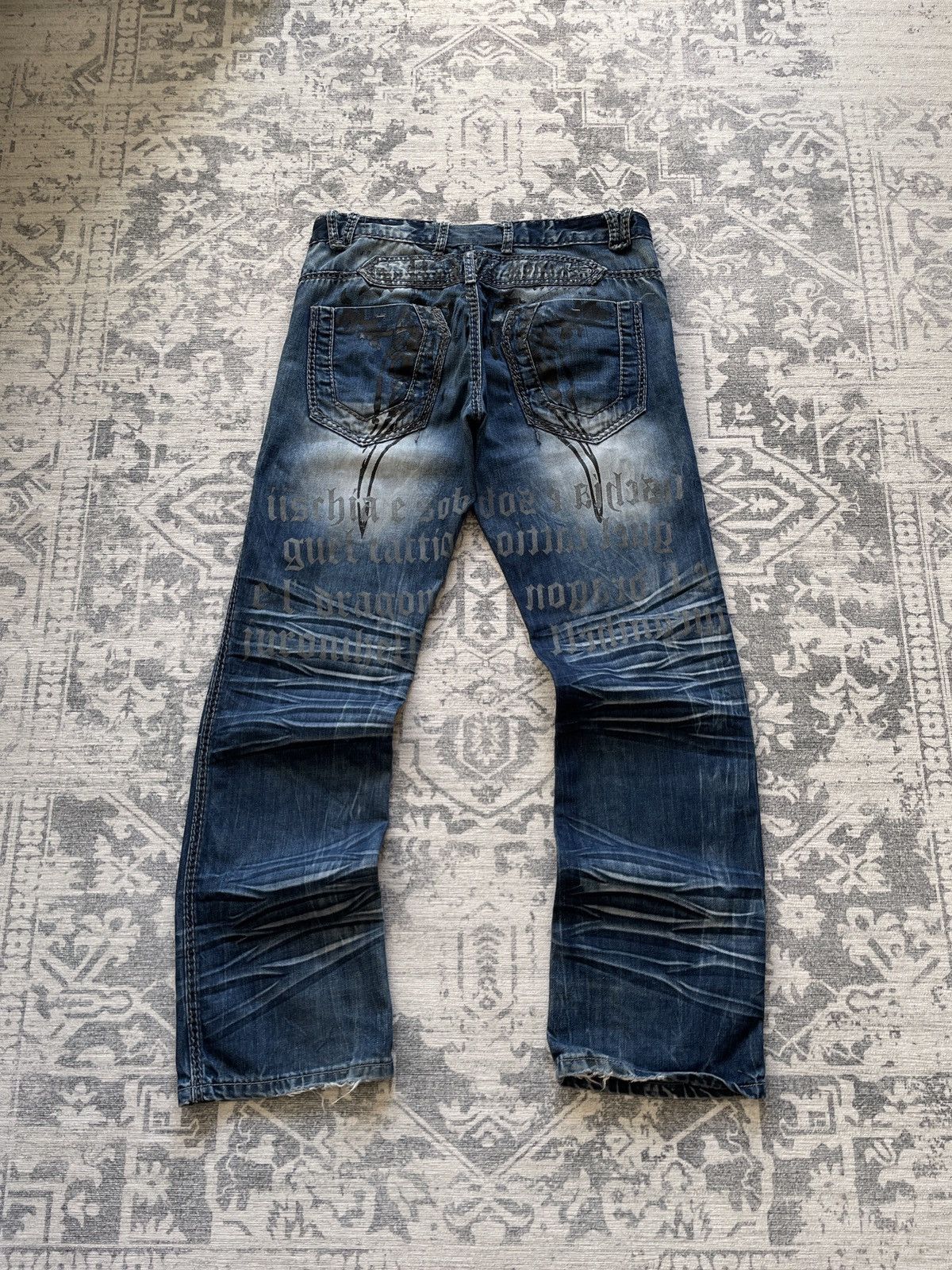 💥Y2k Distressed Vintage Dirty Crash Denim Wide Flared Jeans