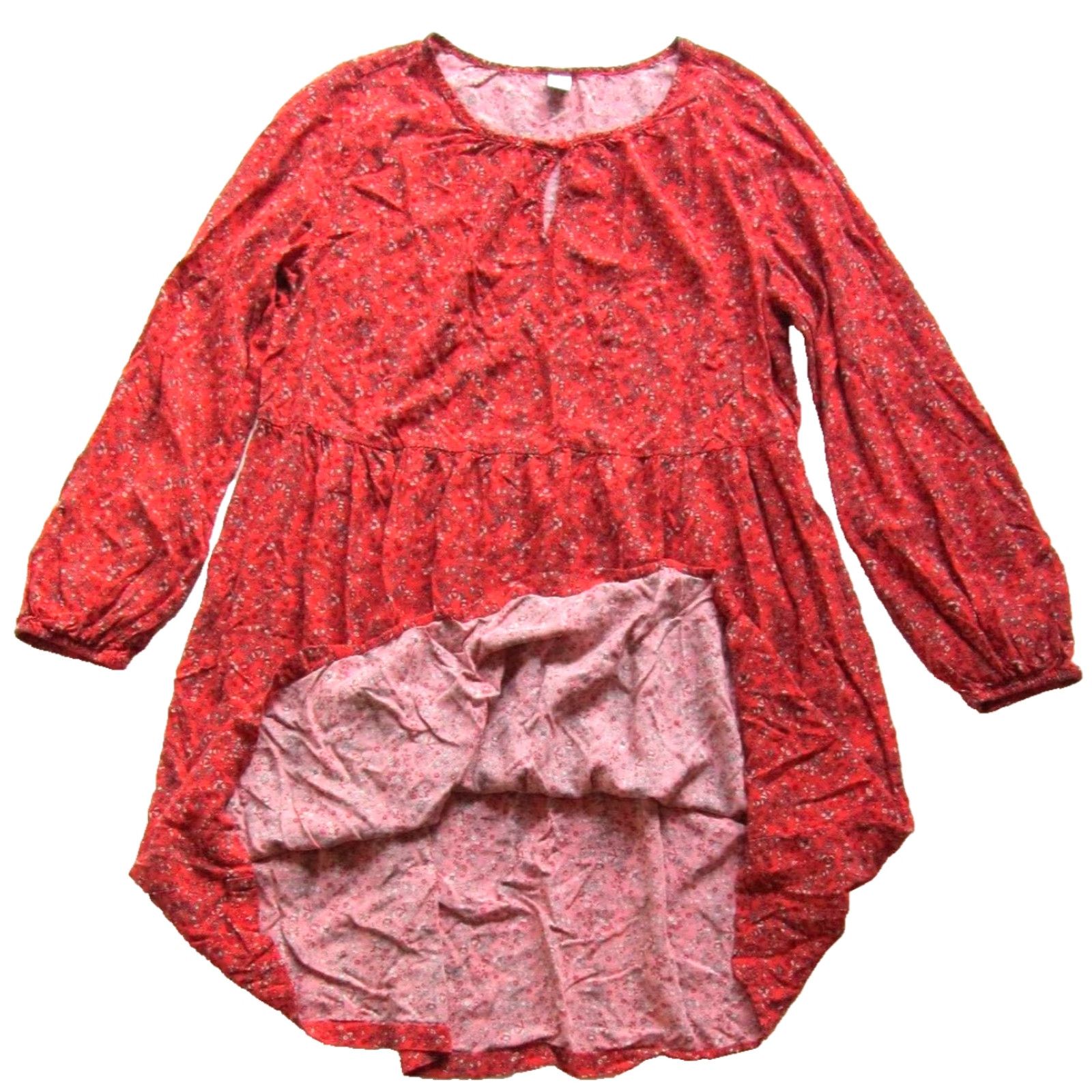Old Navy Floral Long Sleeve Sun Dress Smock 100% Rayon Pink Green Floral  Dress Medium Womens