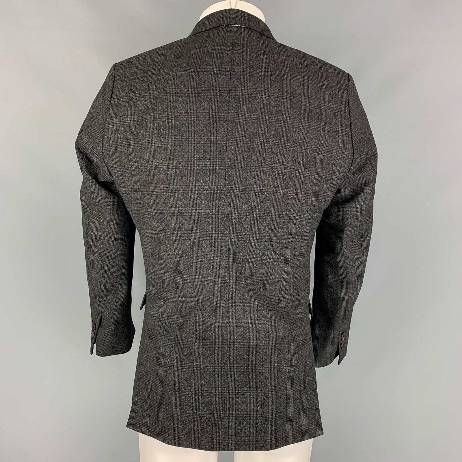 Paul Smith Size 40 Charcoal Black Plaid Wool Notch Lapel Sport Coat Size 40R - 3 Thumbnail