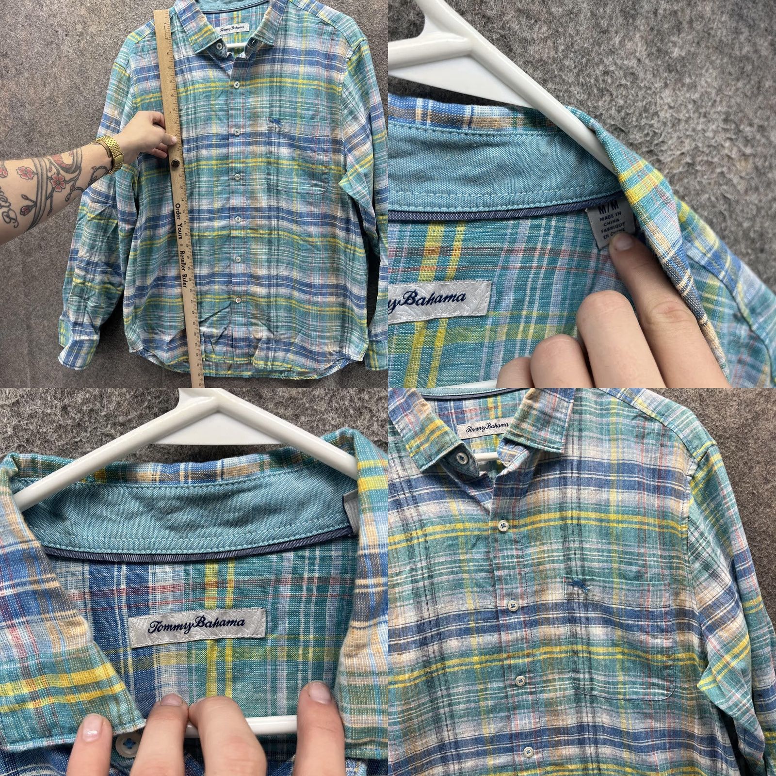 Tommy Bahama Tommy Bahama Shirt Mens Medium Blue Green Plaid Linen Blend Long Sleeve Size US M / EU 48-50 / 2 - 8 Thumbnail