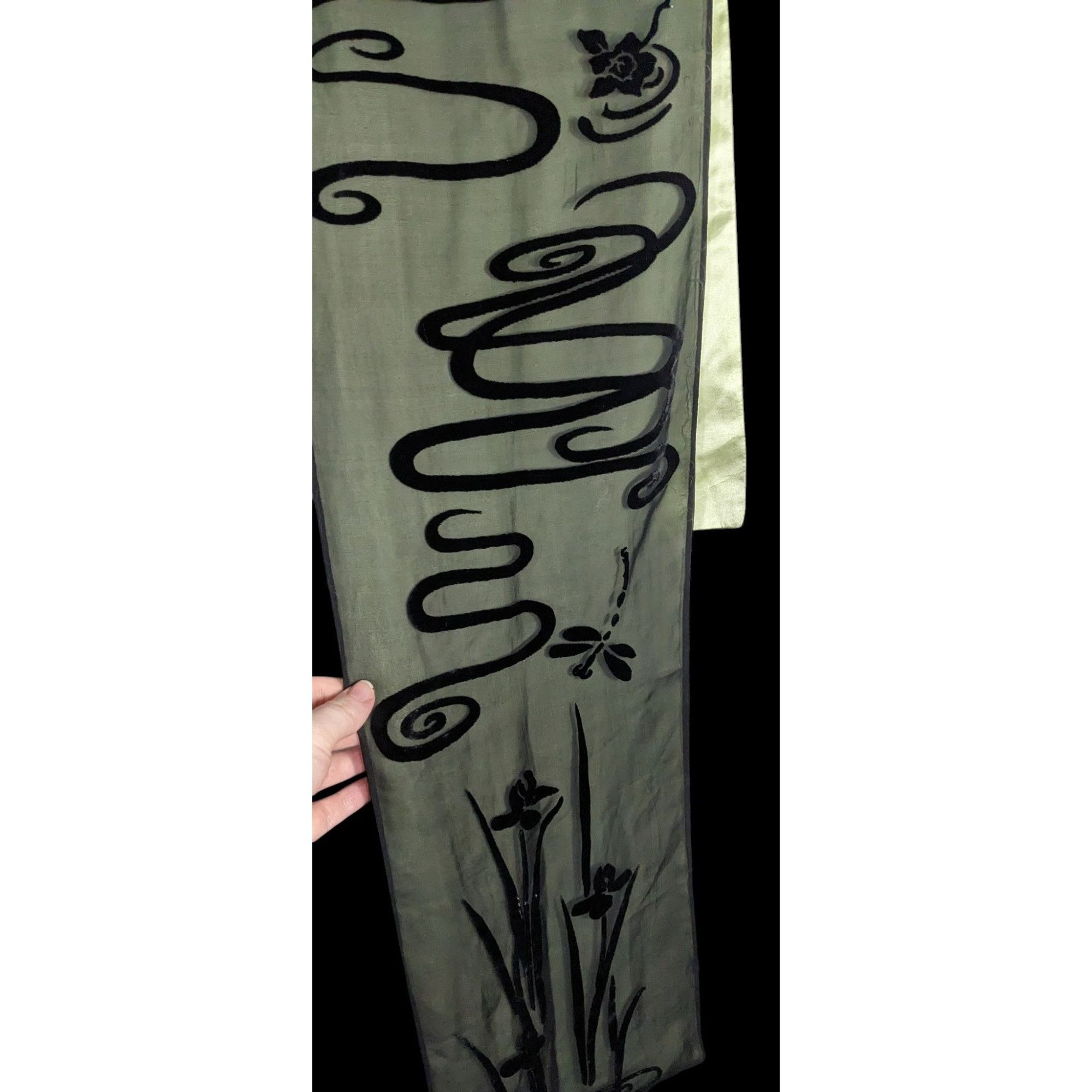 Other Vintage 90s Gothic Burnt Velvet Floral Scarf Green & Black D Size ONE SIZE - 4 Thumbnail