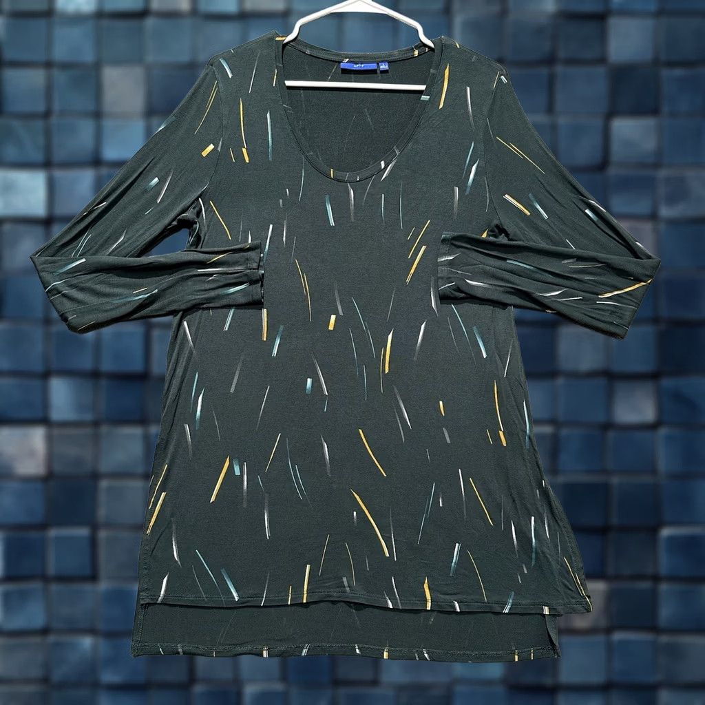 Apt. 9 APT 9 Geometric Tunic Blouse Women L Green Geometric Sleeveless Scoop Neck Stretch Top Casual Shirt Size L / US 10 / IT 46 - 1 Thumbnail