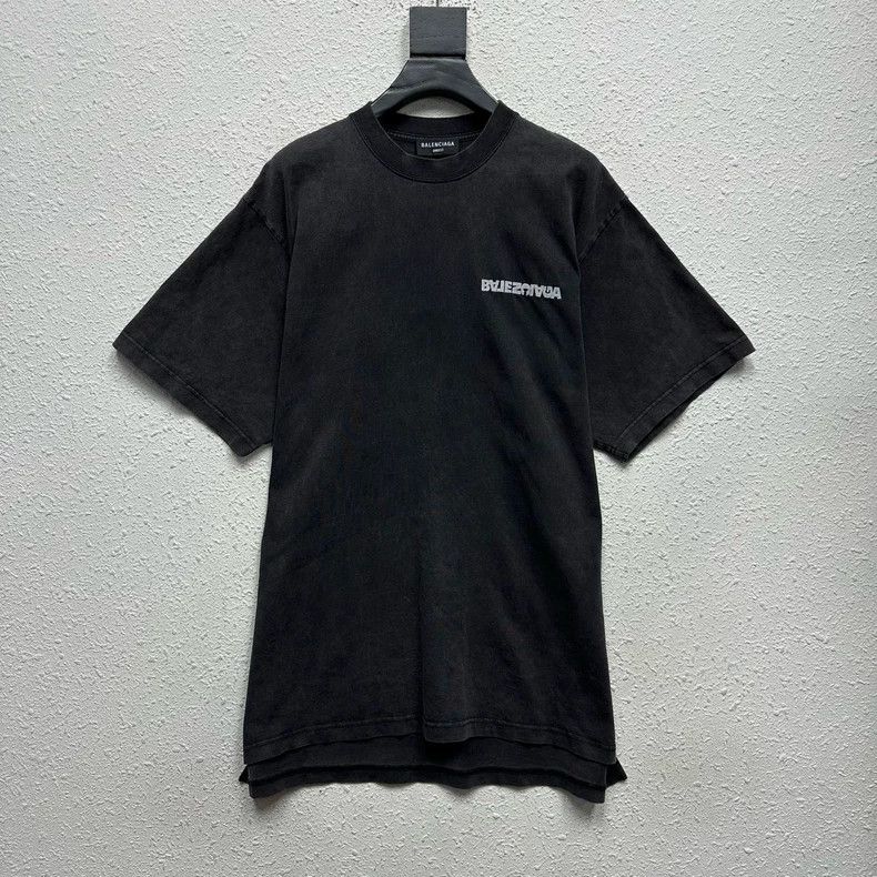 Balenciaga Home-washed old black inverted LOGO short-sleev