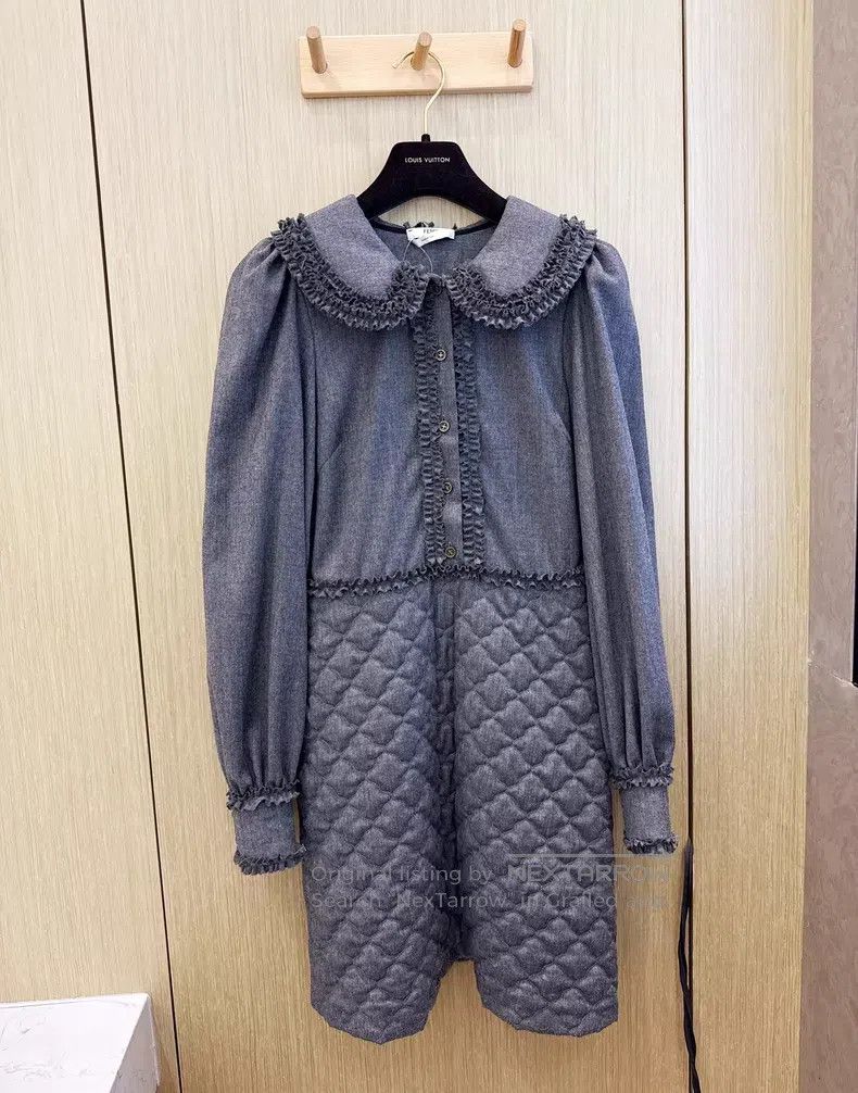 Fendi Fendi Gray wool ruffled long-sleeve dress Size XS / US 0-2 / IT 36-38 - 1 Thumbnail