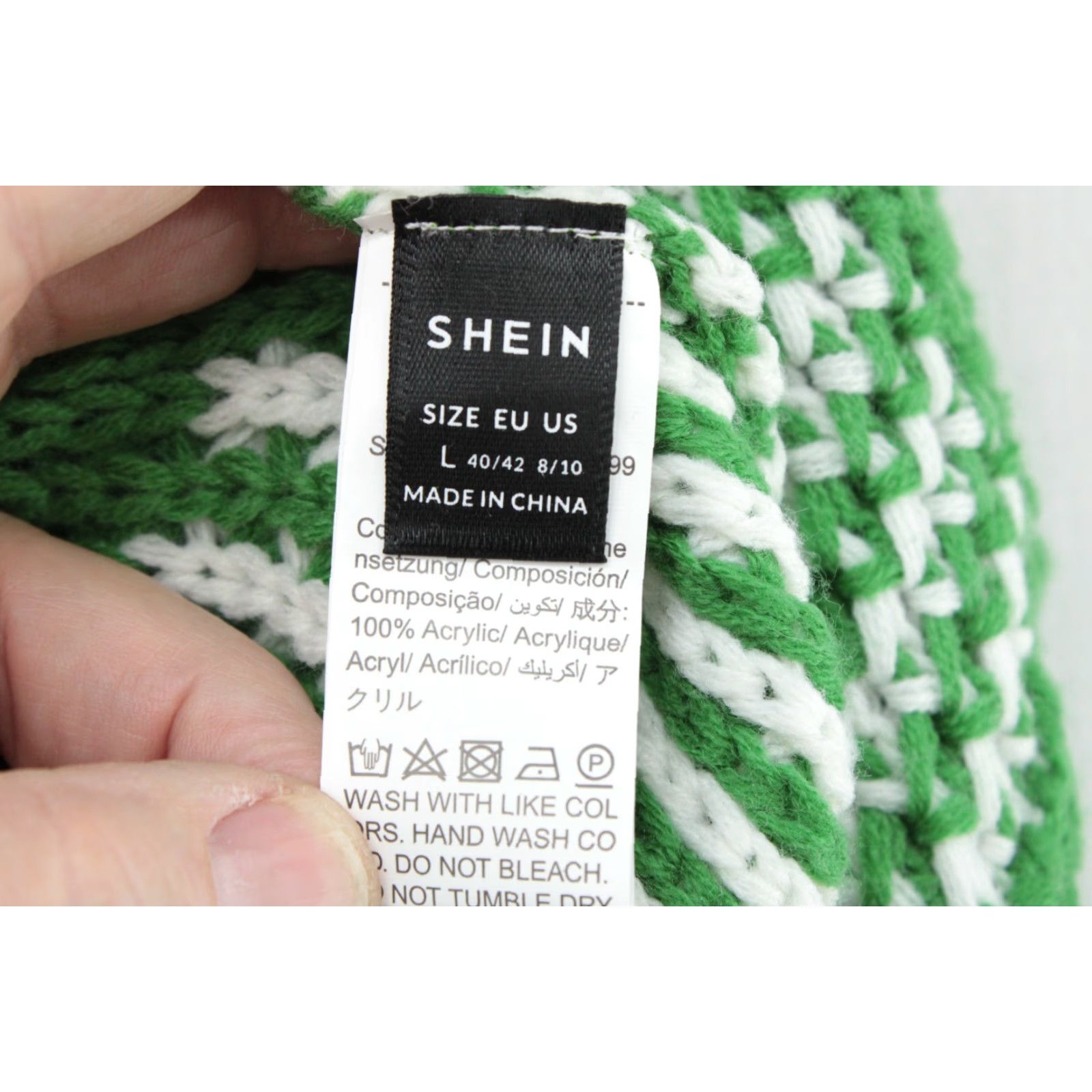 Shein SHEIN Crocheted Sweater Women's Large Green White Stripe Retro Cozy Soft Pullover Knit 90s City Classic Colorful Mens Womens Size L / US 10 / IT 46 - 4 Thumbnail