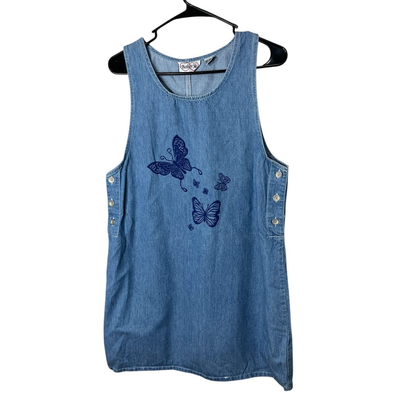 Other Vintage Beth & Me Y2K Denim Butterfly Print Jumper Dress Siz Size M / US 6-8 / IT 42-44 - 1 Thumbnail