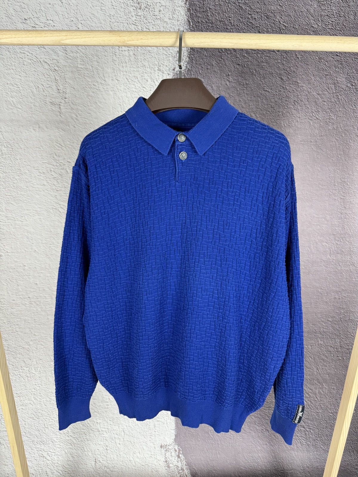Carlo Colucci × Vintage Carlo Colucci vintage blue knitted rugby polo shirt LS Size US L / EU 52-54 / 3 - 1 Thumbnail