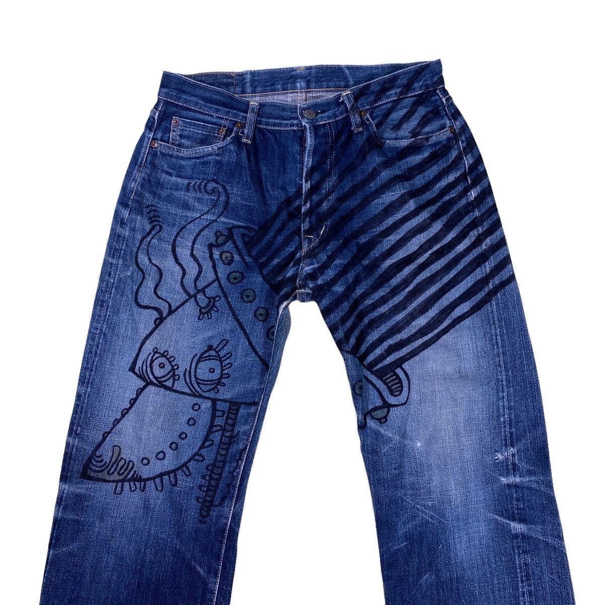 If Six Was Nine × Le Grande Bleu (L.G.B.) × OMNIGOD Omnigod Selvedge Jeans Doodle Design Size US 32 / EU 48 - 3 Thumbnail