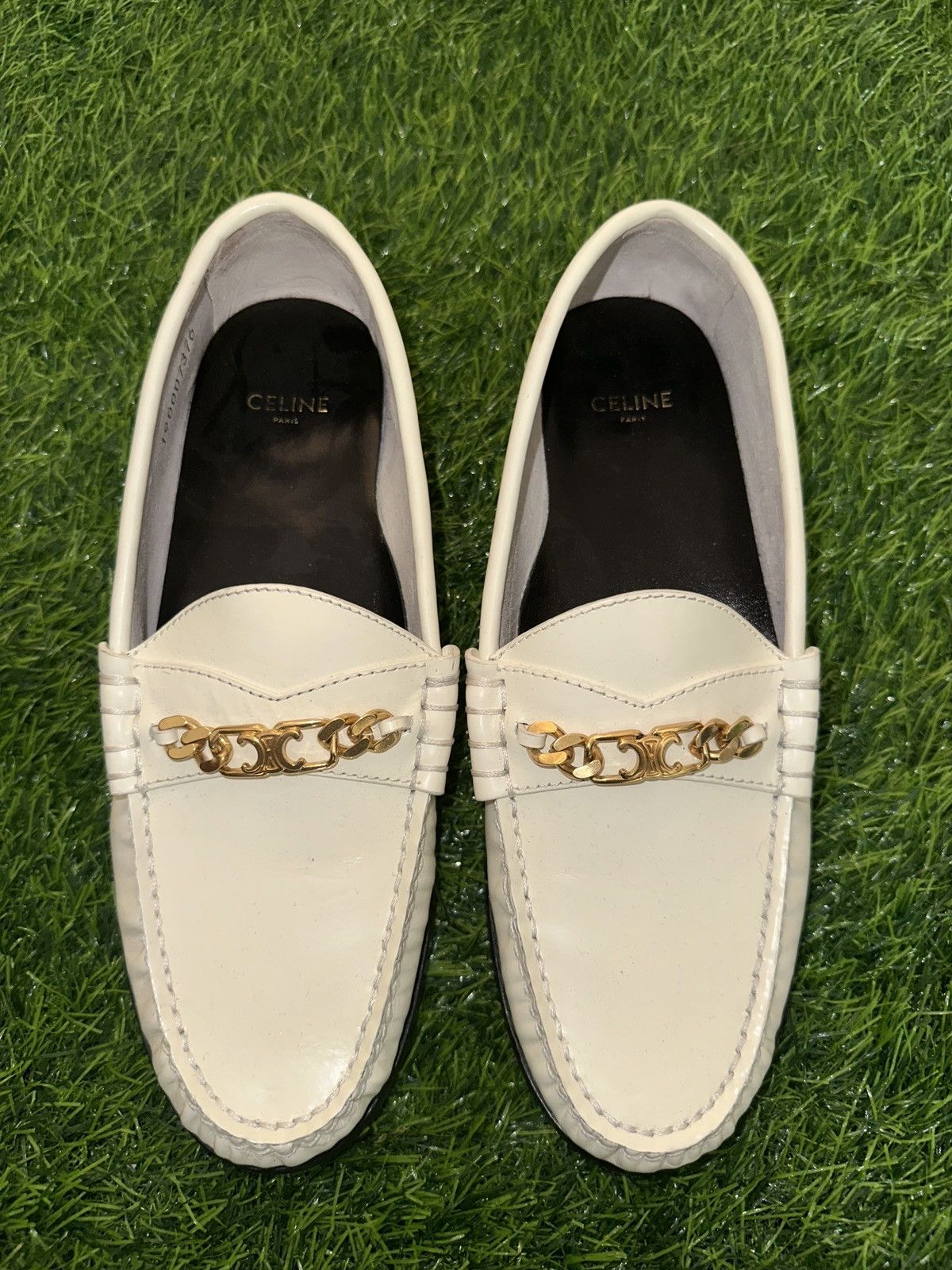 Celine Celine White Leather Luco Triomphe Chain Loafers Size 38 Size US 6 / EU 39 - 3 Thumbnail