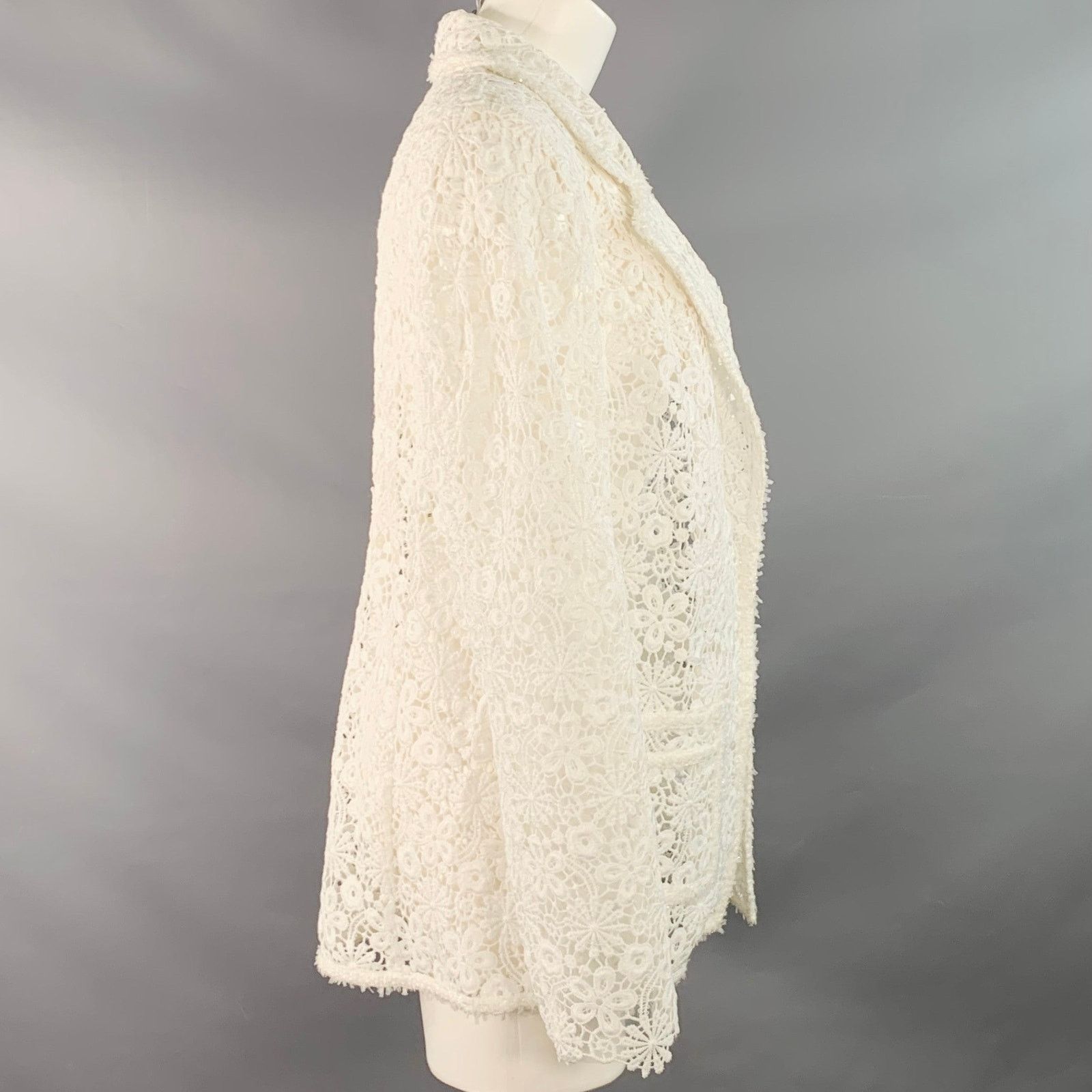 Other WEILL PARIS M White Polyester Lace Notch Lapel Jacket Blazer Size M / US 6-8 / IT 42-44 - 3 Thumbnail