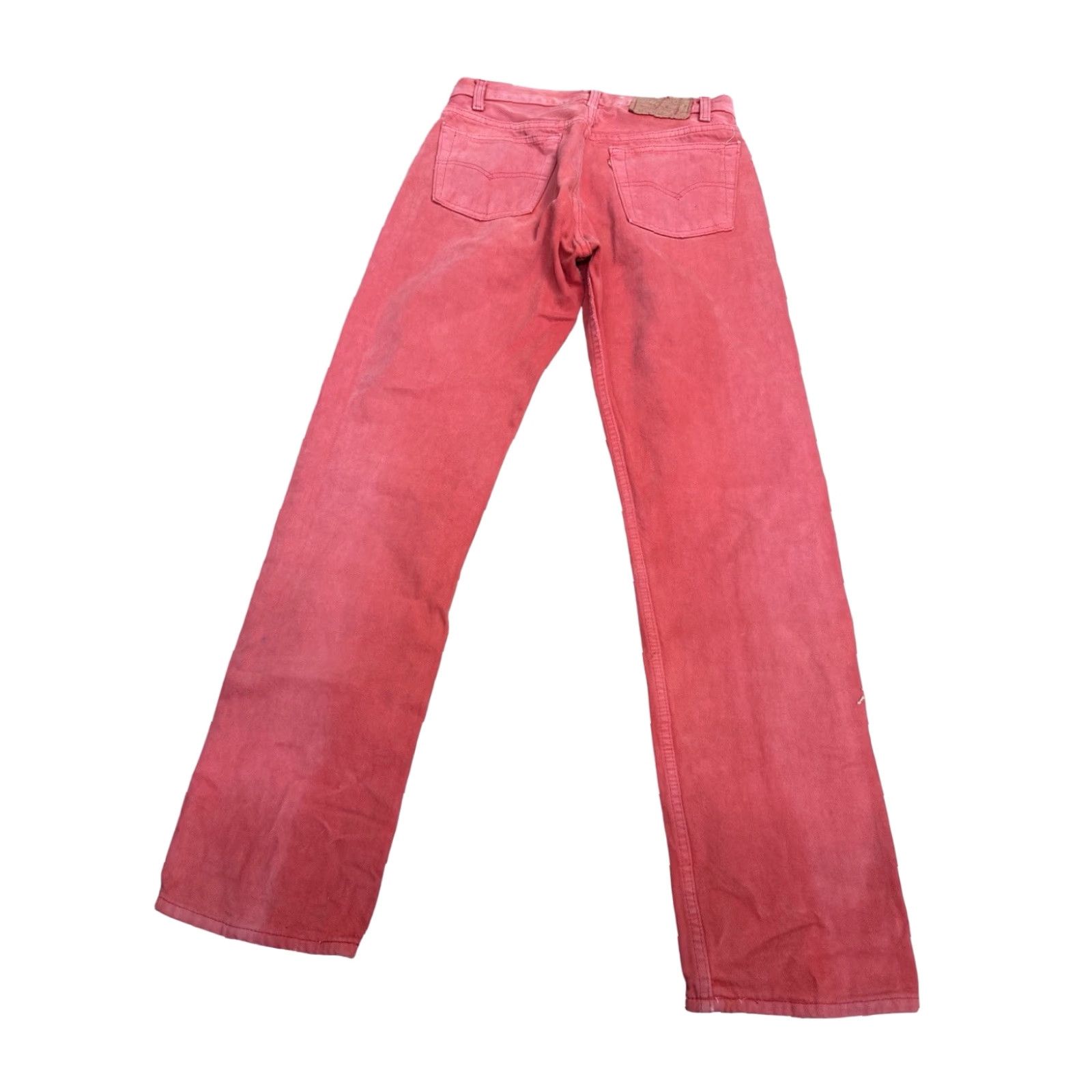 VINTAGE Levi's 501 Jeans Denim Red/Pink Button Fly Size 28 x 31 Mens USA Distressed Length 31in Straight Fit 14in Front Across Waist 10.5in Rise